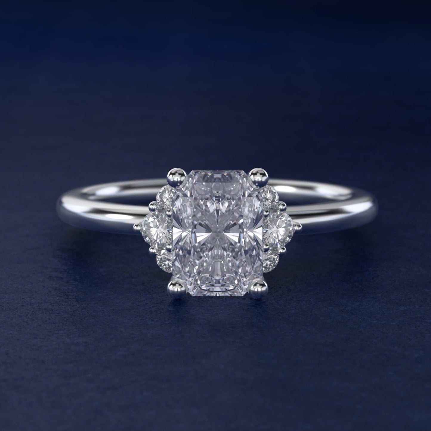 Demi Cluster Round Diamond Engagement Ring in 18k White Gold - Radiant Center
