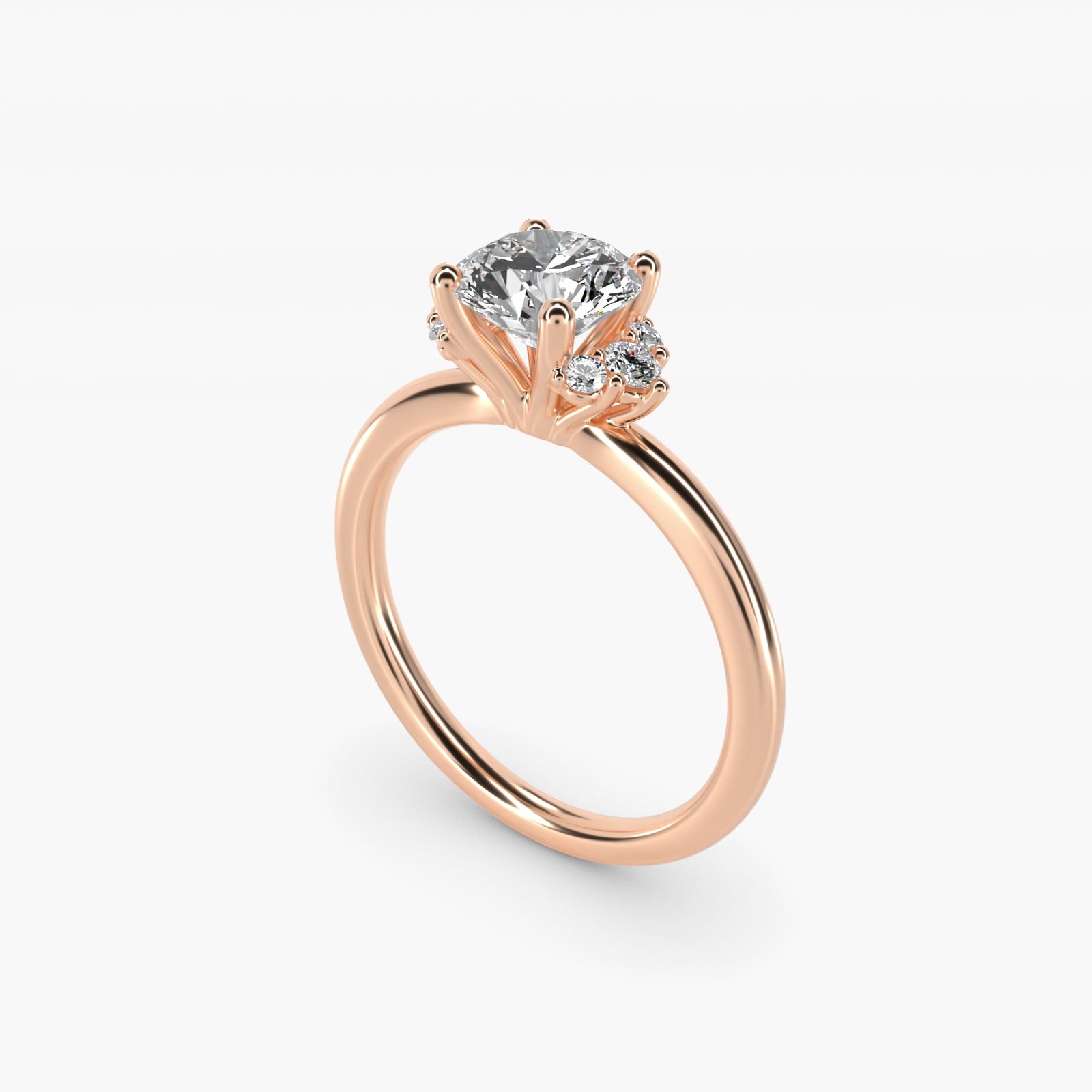 Demi Cluster Round Diamond Engagement Ring in 14k Rose Gold - Round Center