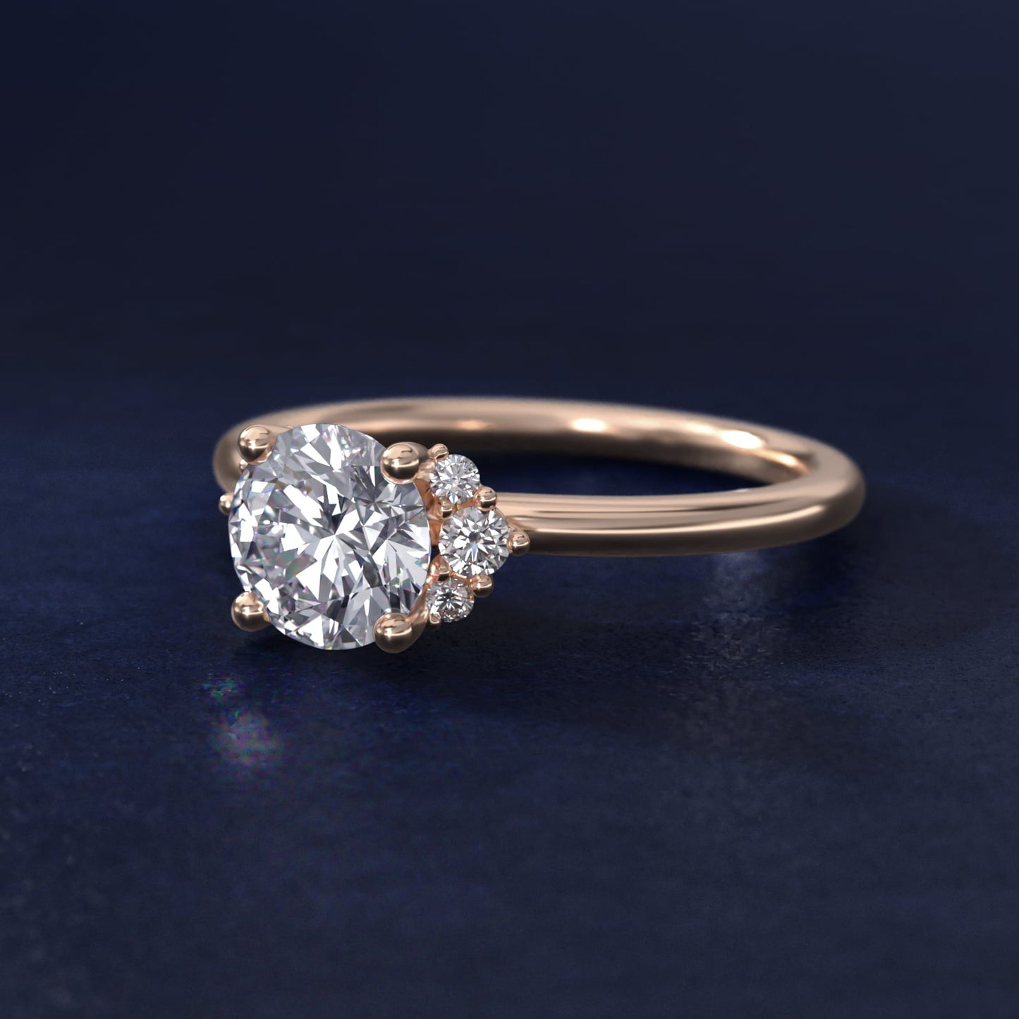 Demi Cluster Round Diamond Engagement Ring in 14k Rose Gold - Round Center