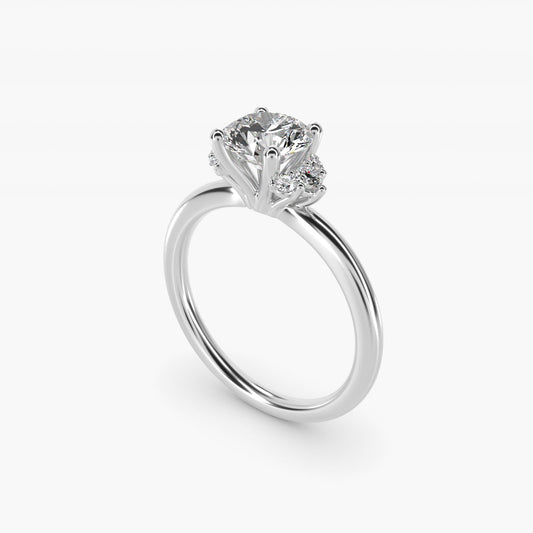 Demi Cluster Round Diamond Engagement Ring in 18k White Gold - Round Center