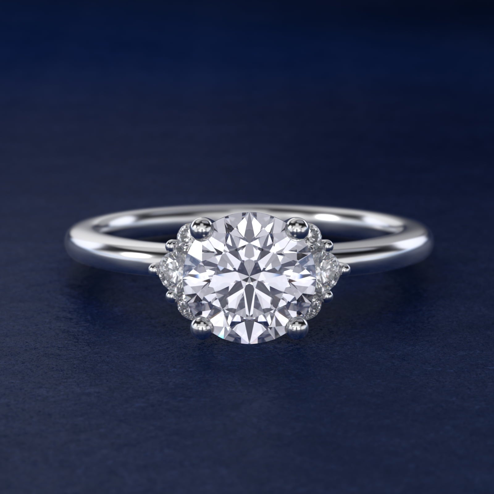 Demi Cluster Round Diamond Engagement Ring in 18k White Gold - Round Center