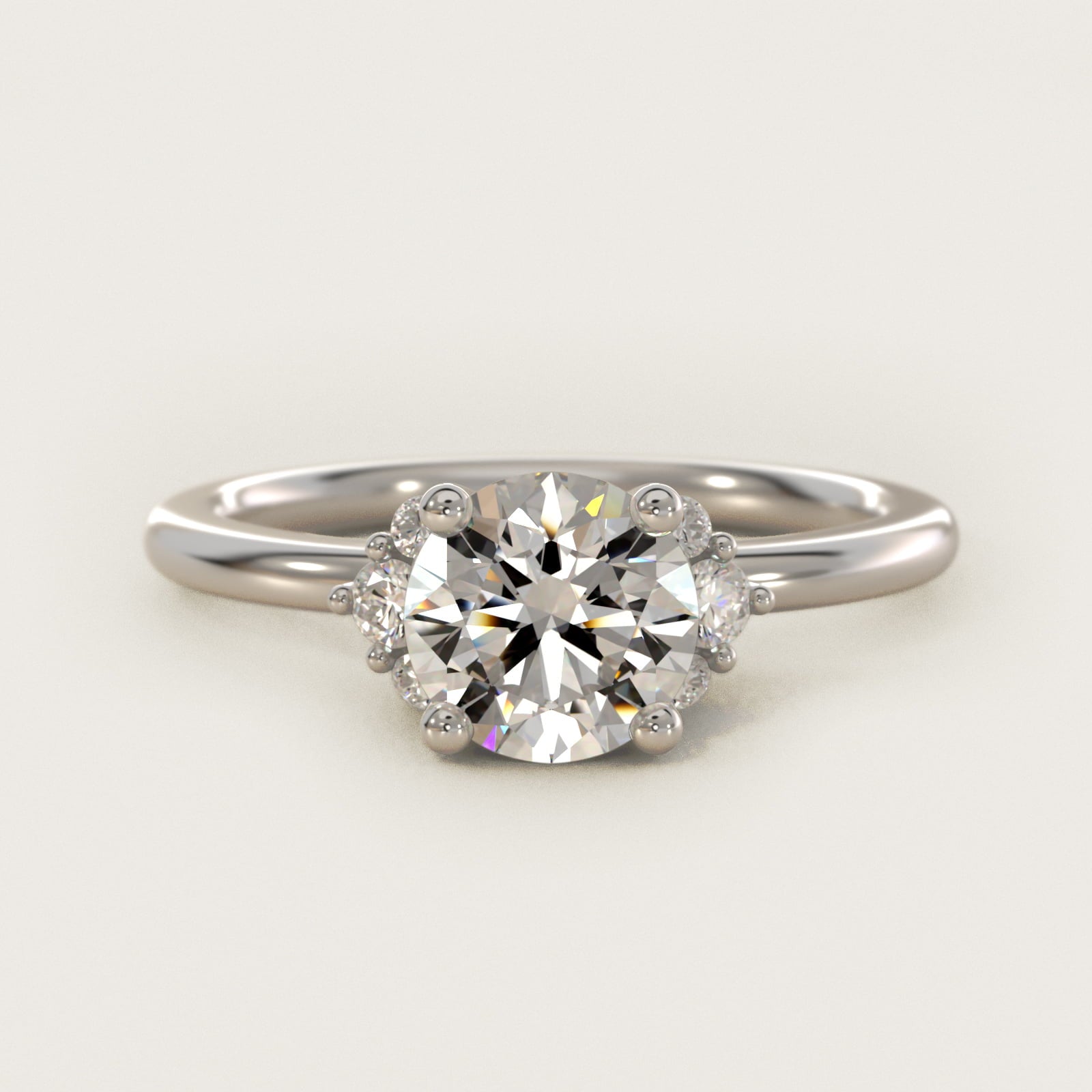 Demi Cluster Round Diamond Engagement Ring in 18k White Gold - Round Center