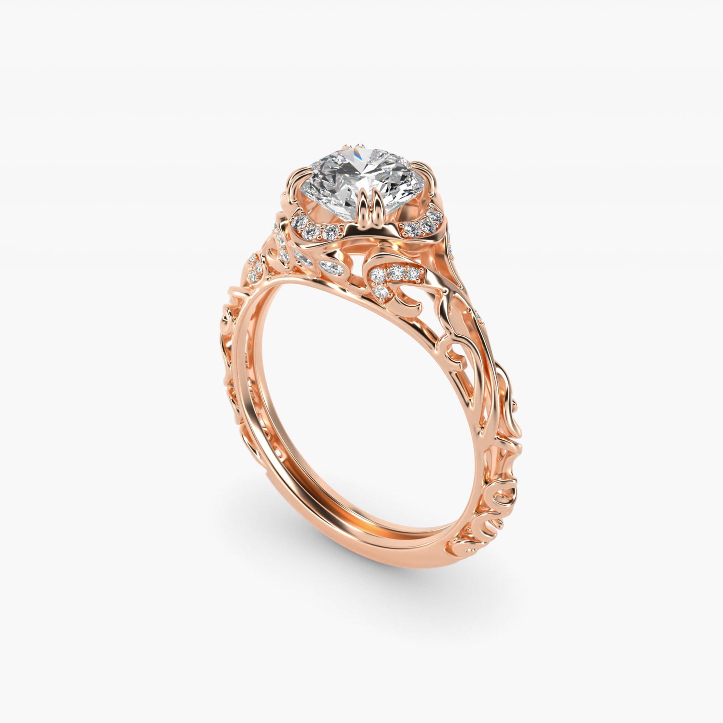 Diamond Filigree Vintage-Style Engagement Ring In 18k Rose Gold By James Allen - Round Center