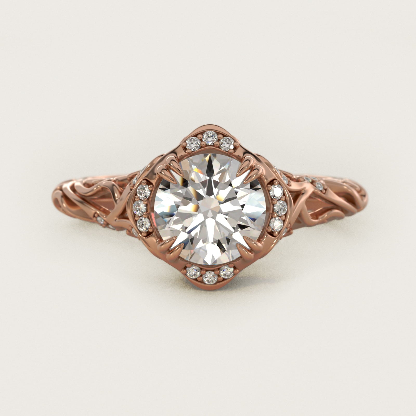 Diamond Filigree Vintage-Style Engagement Ring In 14K Rose Gold By James Allen - Round Center