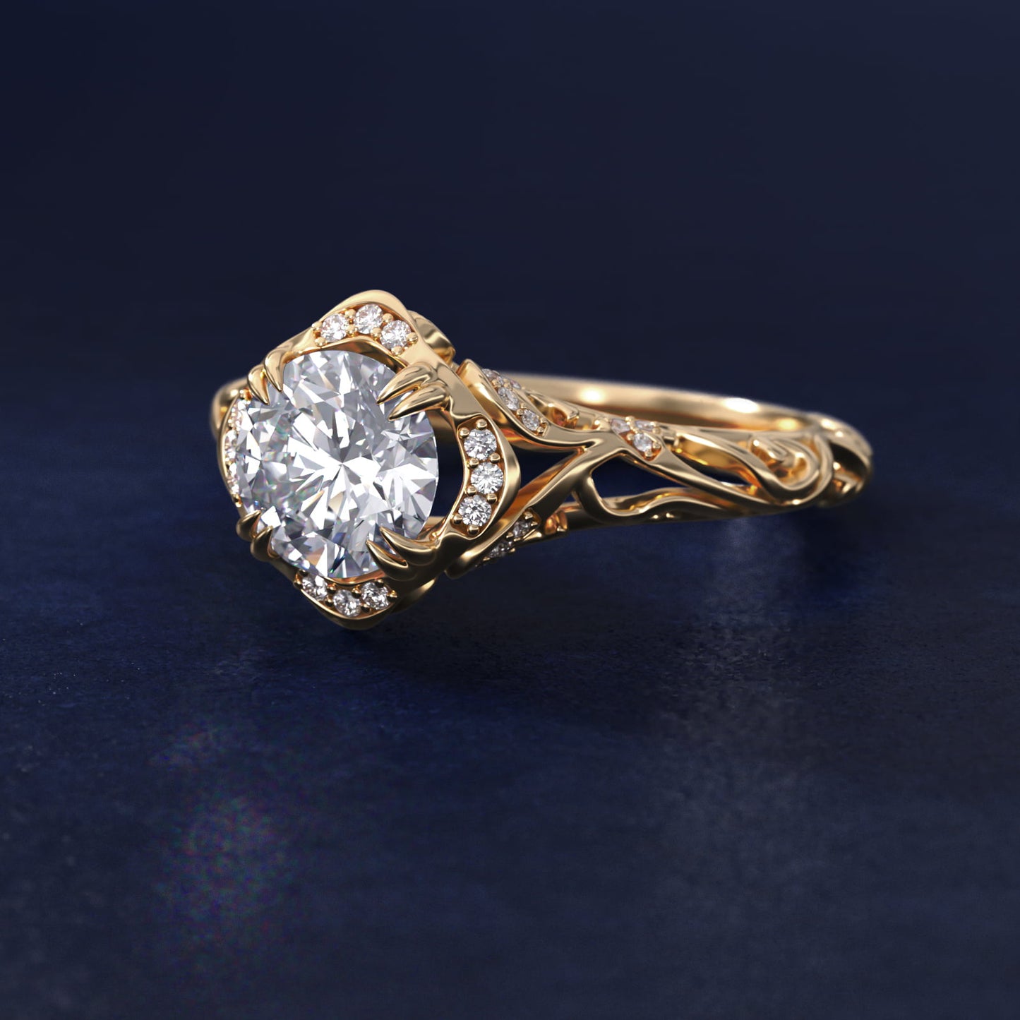 Diamond Filigree Vintage-Style Engagement Ring In 14K Yellow Gold By James Allen - Round Center