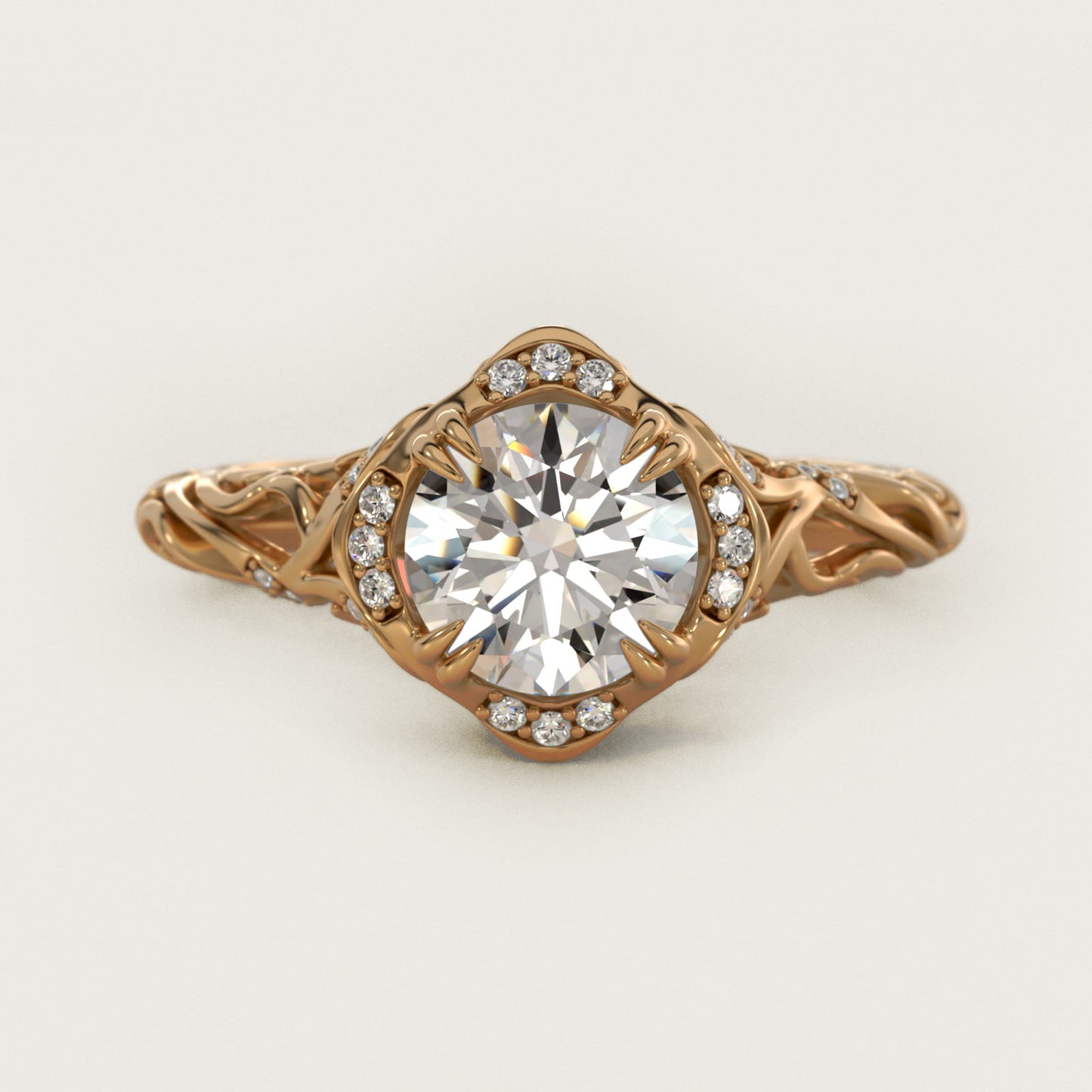 Diamond Filigree Vintage-Style Engagement Ring In 14K Yellow Gold By James Allen - Round Center