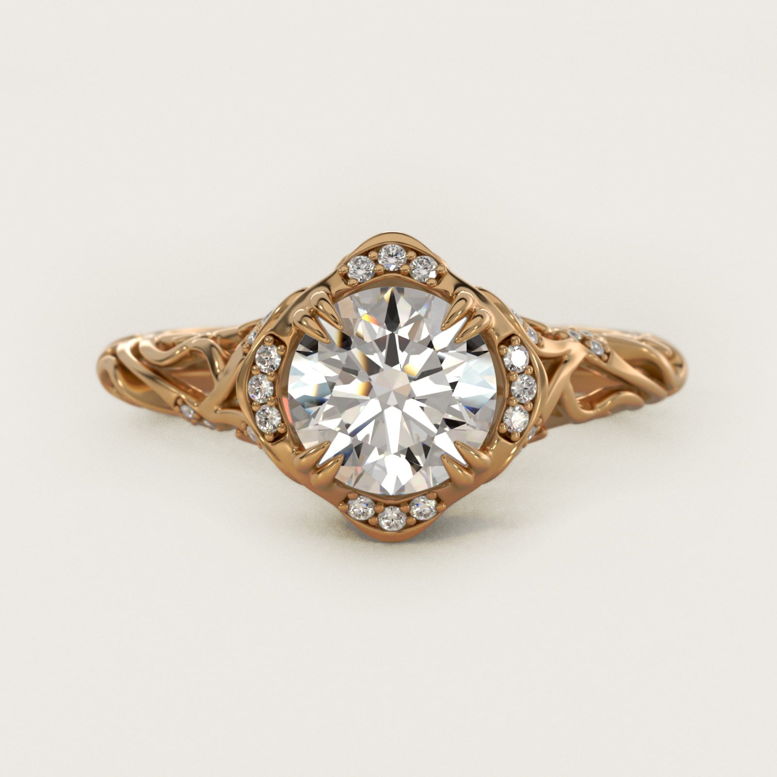 Diamond Filigree Vintage-Style Engagement Ring In 18k Yellow Gold By James Allen - Round Center