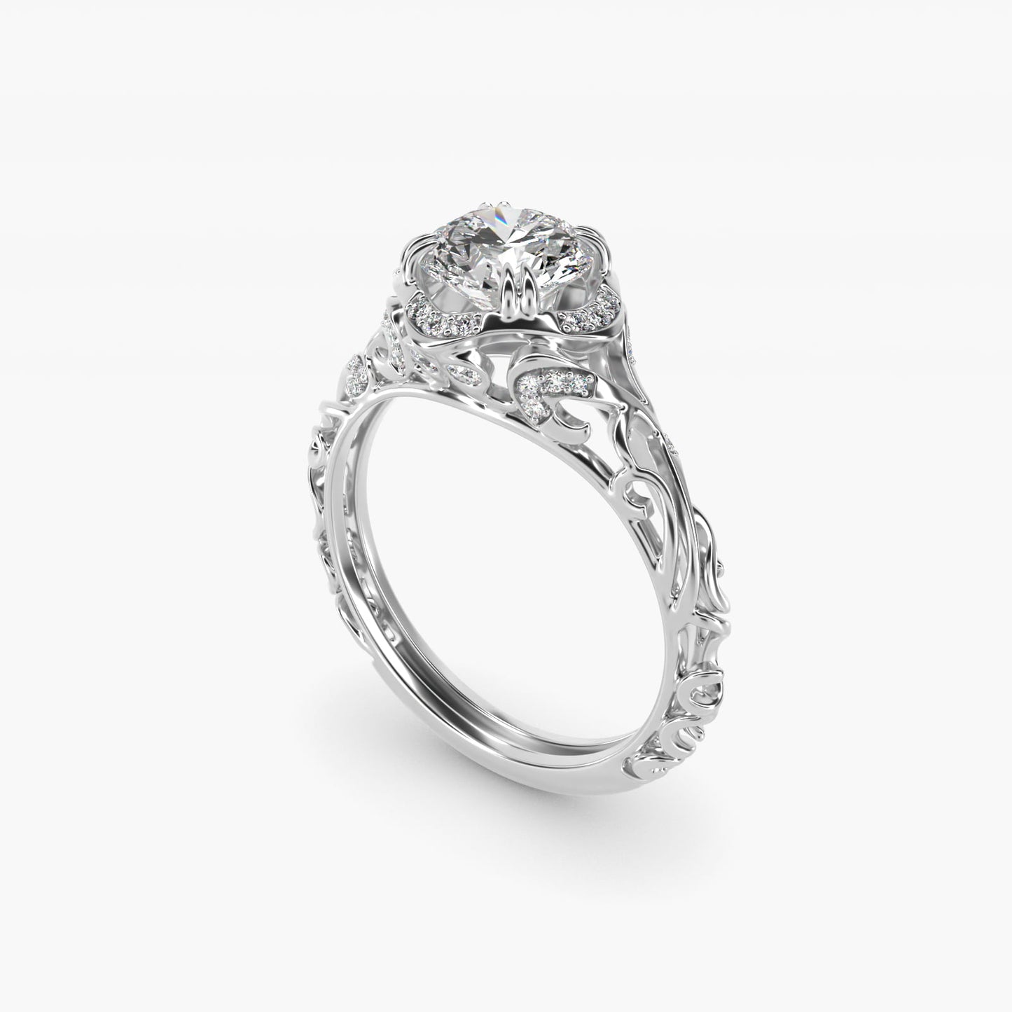 Diamond Filigree Vintage-Style Engagement Ring In Platinum By James Allen - Round Center