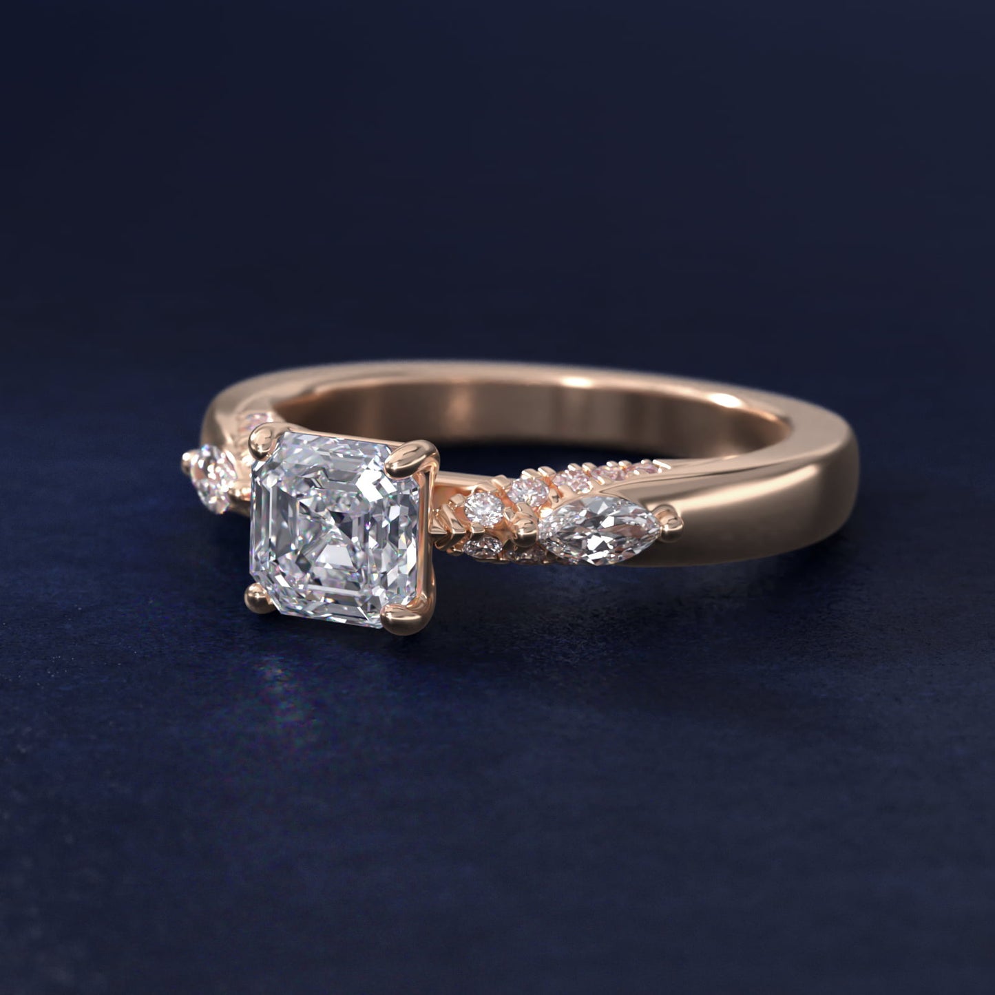 Diamond Marquise Shoulder Engagement Ring in 18k Rose Gold (1/4 ct. tw.) - Asscher Center