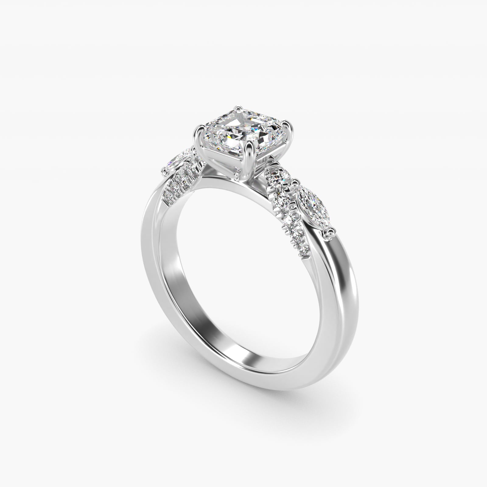Diamond Marquise Shoulder Engagement Ring in 14k White Gold (1/4 ct. tw.) - Asscher Center