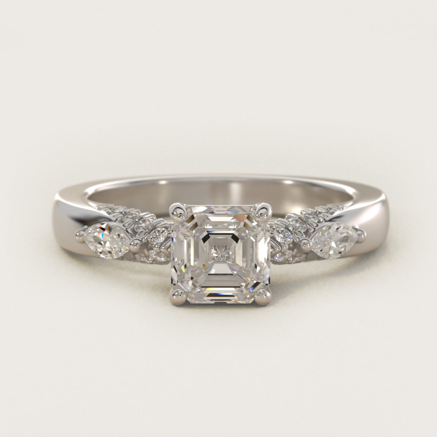 Diamond Marquise Shoulder Engagement Ring in 14k White Gold (1/4 ct. tw.) - Asscher Center