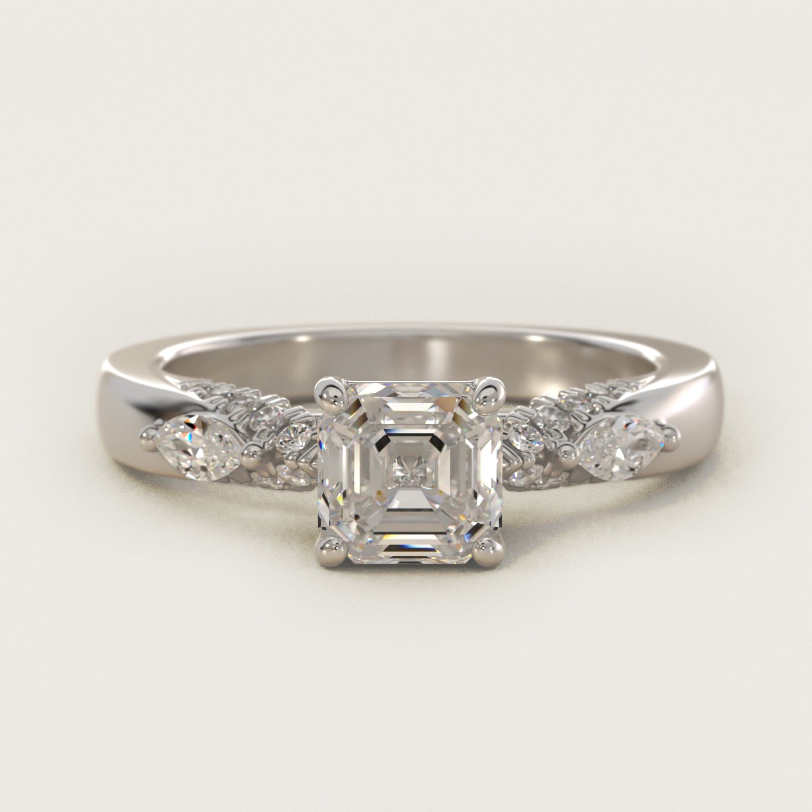 Diamond Marquise Shoulder Engagement Ring in 18k White Gold (1/4 ct. tw.) - Asscher Center