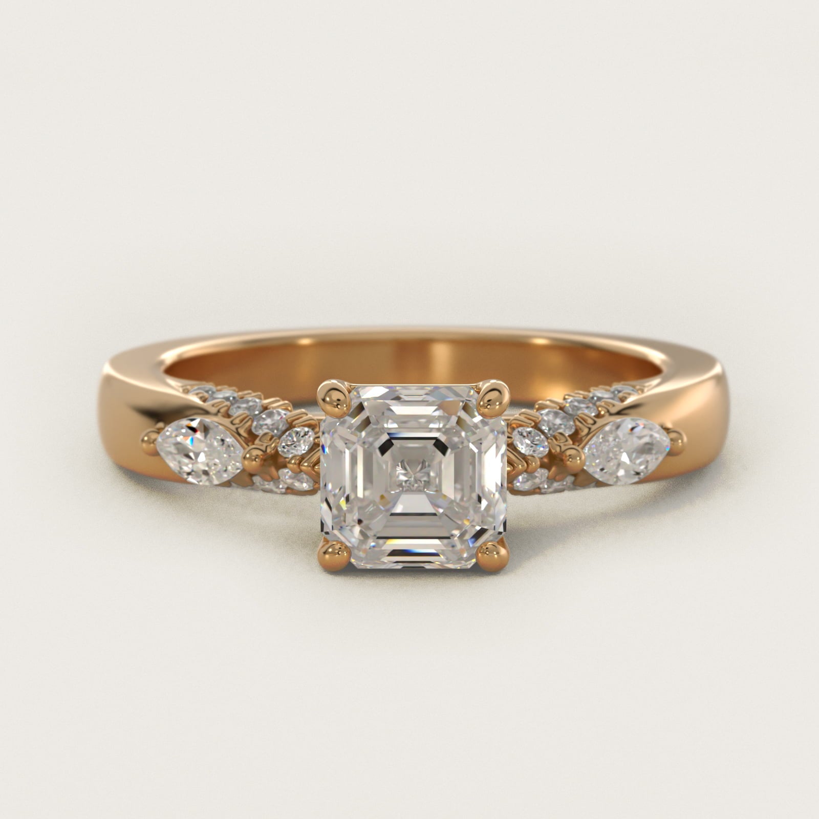 Diamond Marquise Shoulder Engagement Ring in 18k Yellow Gold (1/4 ct. tw.) - Asscher Center