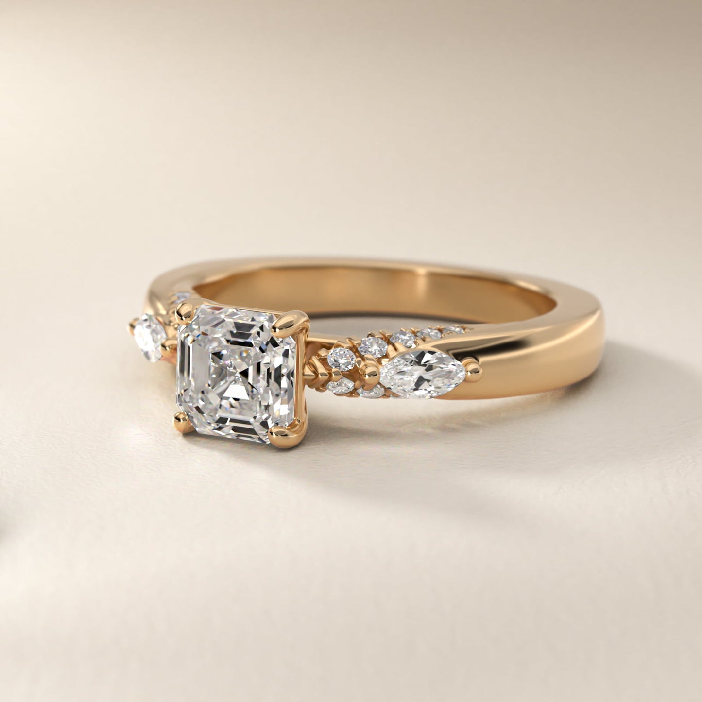 Diamond Marquise Shoulder Engagement Ring in 14k Yellow Gold (1/4 ct. tw.) - Asscher Center