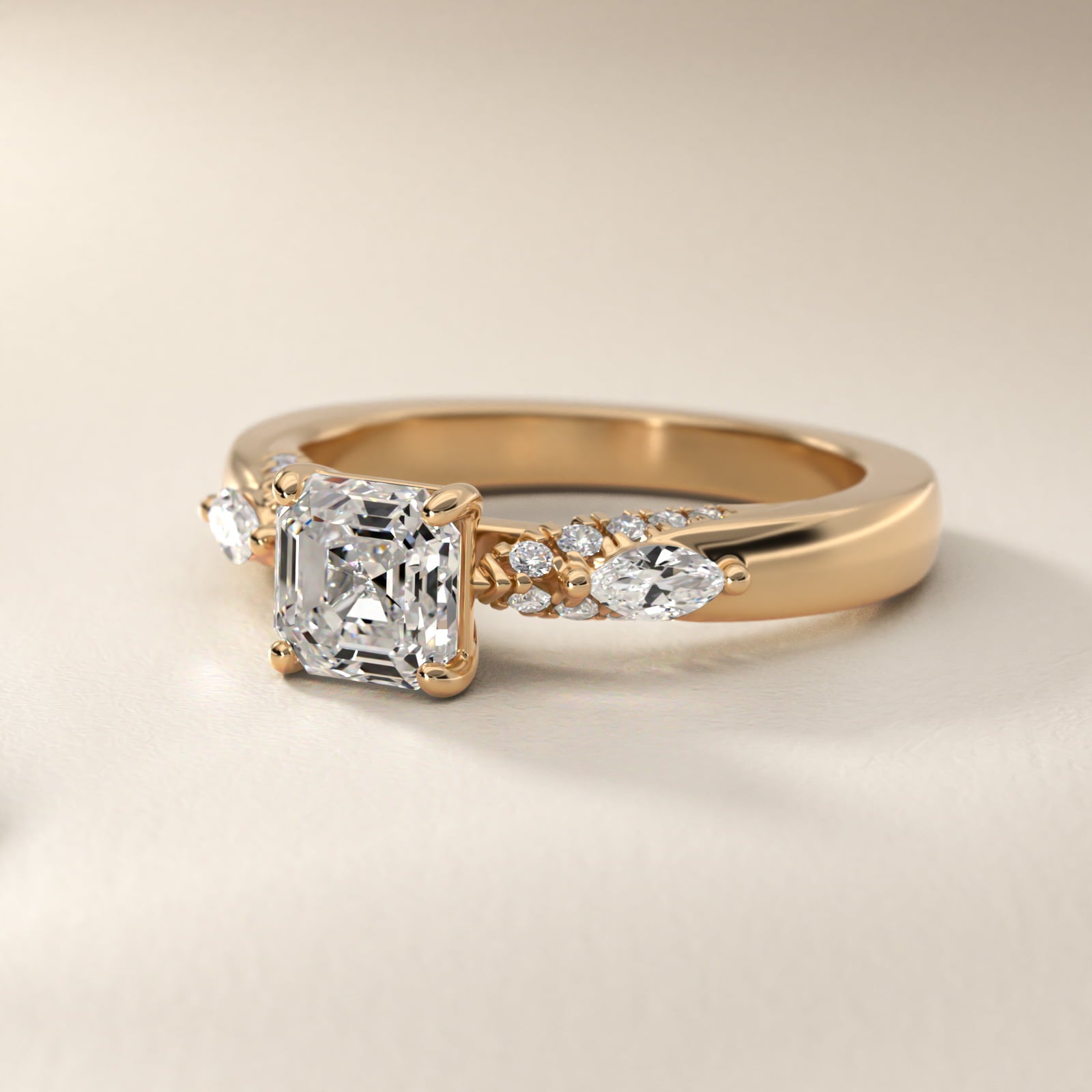 Diamond Marquise Shoulder Engagement Ring in 18k Yellow Gold (1/4 ct. tw.) - Asscher Center