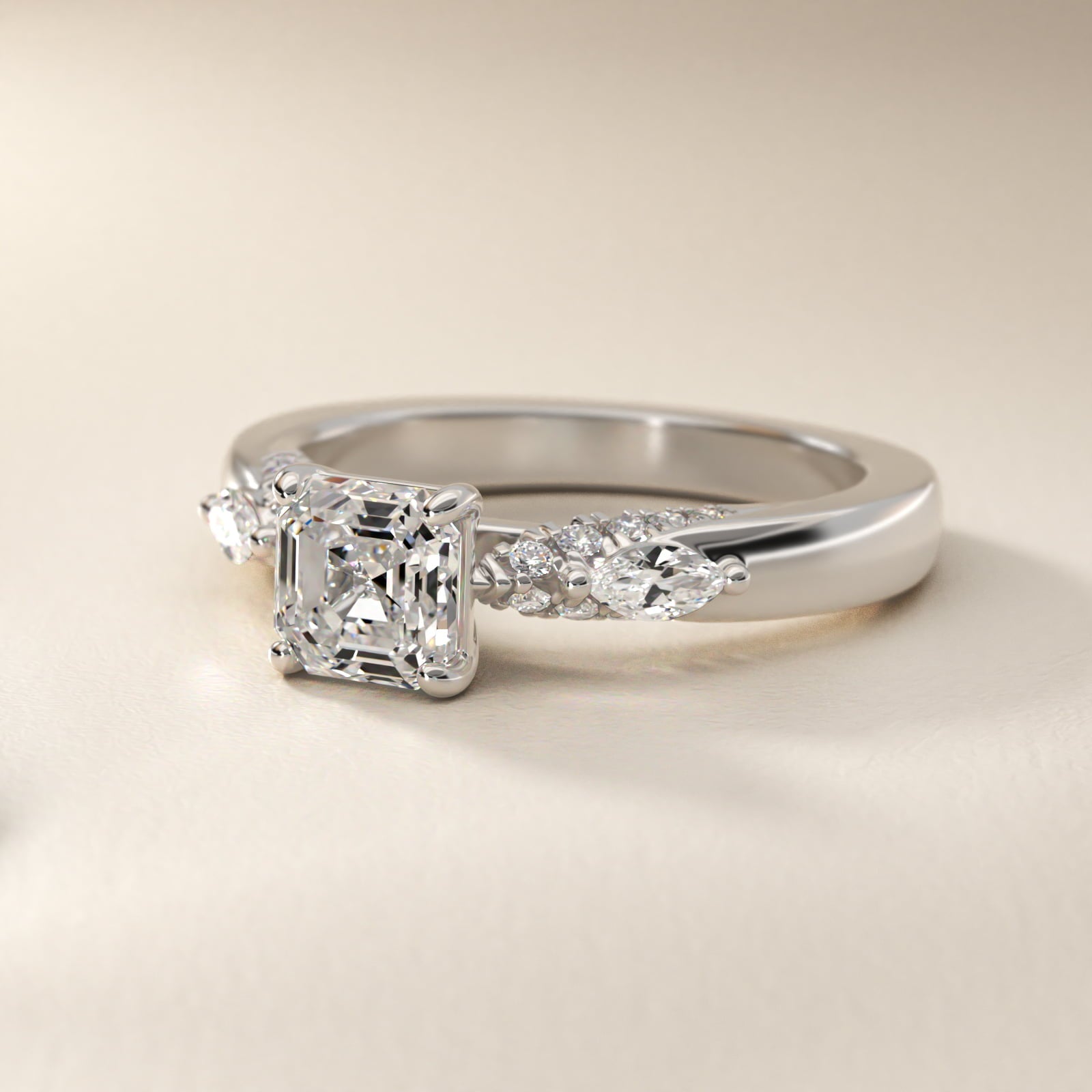 Diamond Marquise Shoulder Engagement Ring in Platinum (1/4 ct. tw.) - Asscher Center