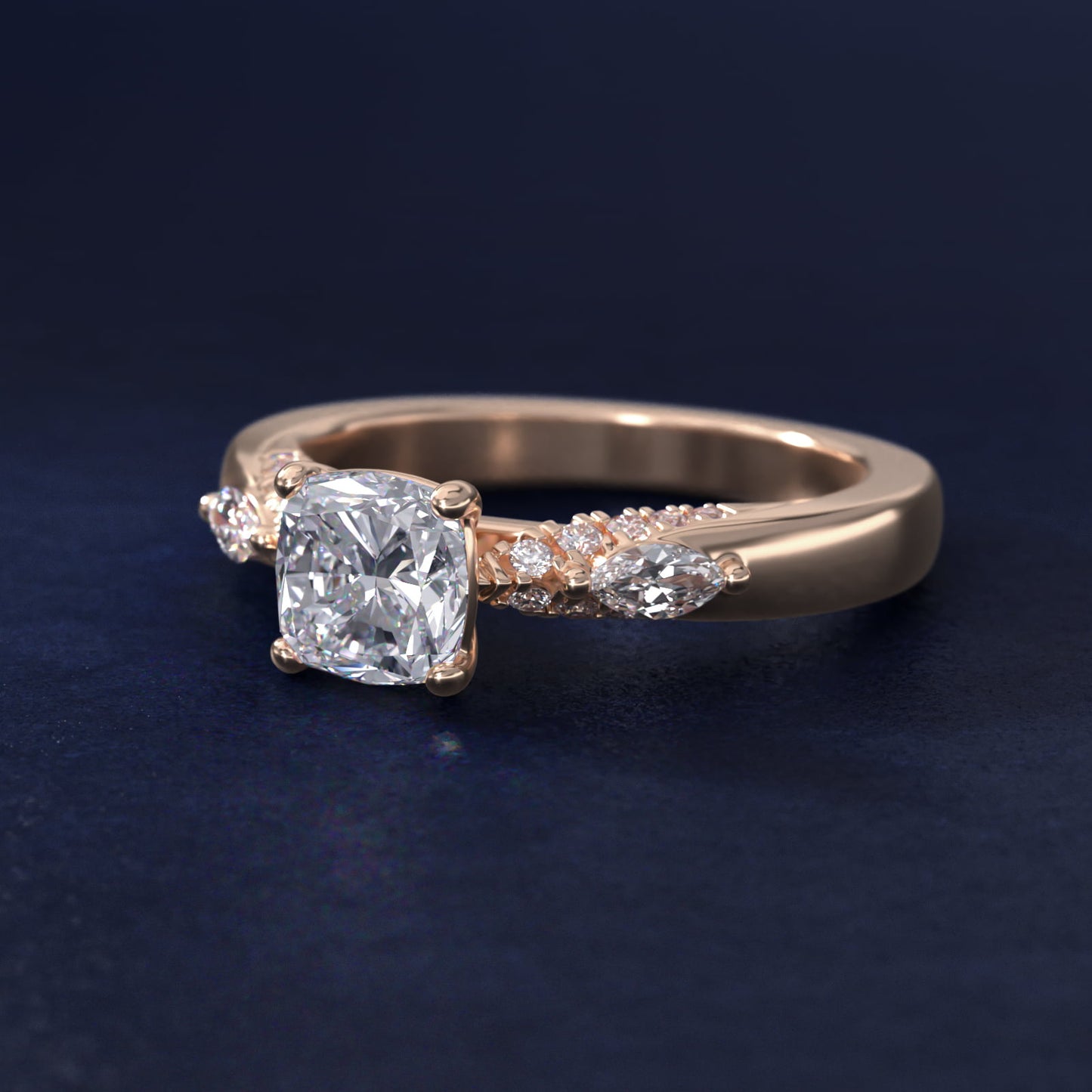 Diamond Marquise Shoulder Engagement Ring in 14k Rose Gold (1/4 ct. tw.) - Cushion Center
