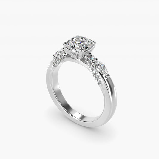 Diamond Marquise Shoulder Engagement Ring in 18k White Gold (1/4 ct. tw.) - Cushion Center
