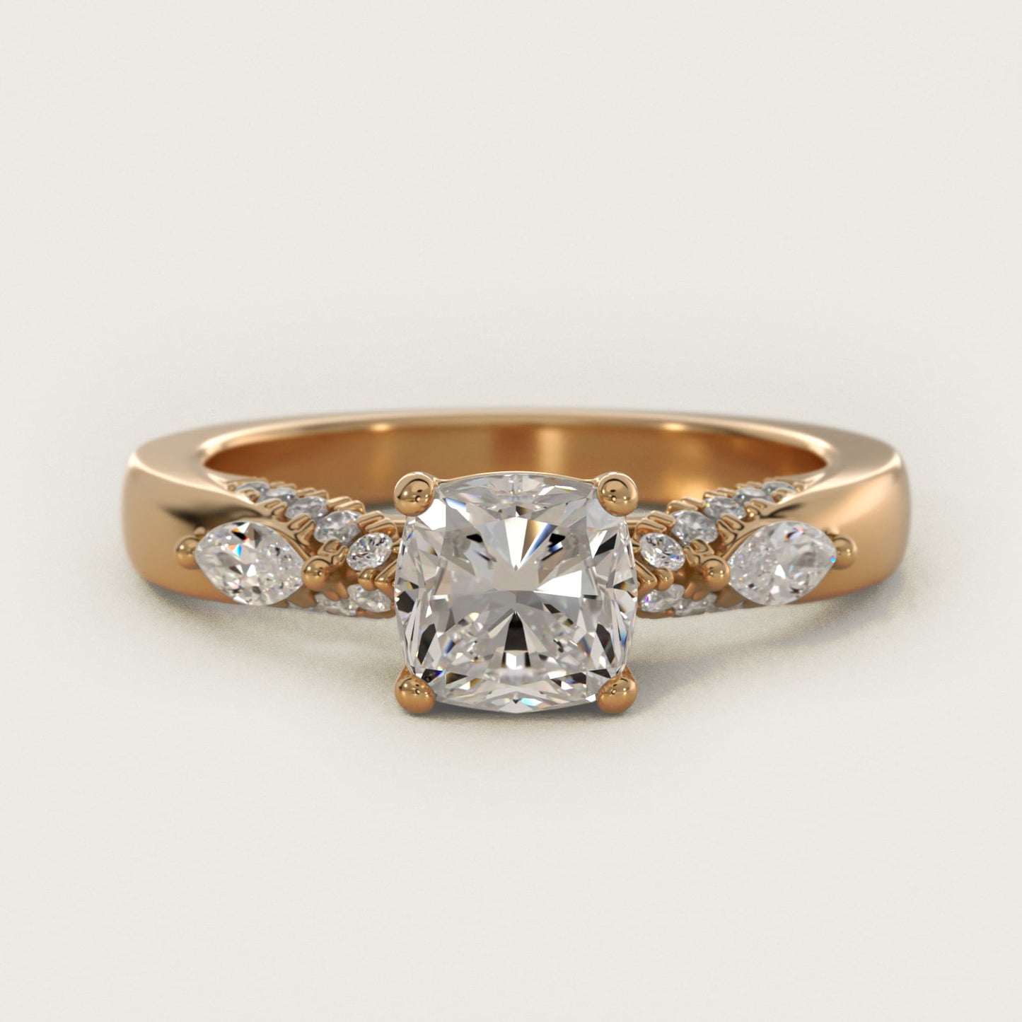 Diamond Marquise Shoulder Engagement Ring in 18k Yellow Gold (1/4 ct. tw.) - Cushion Center