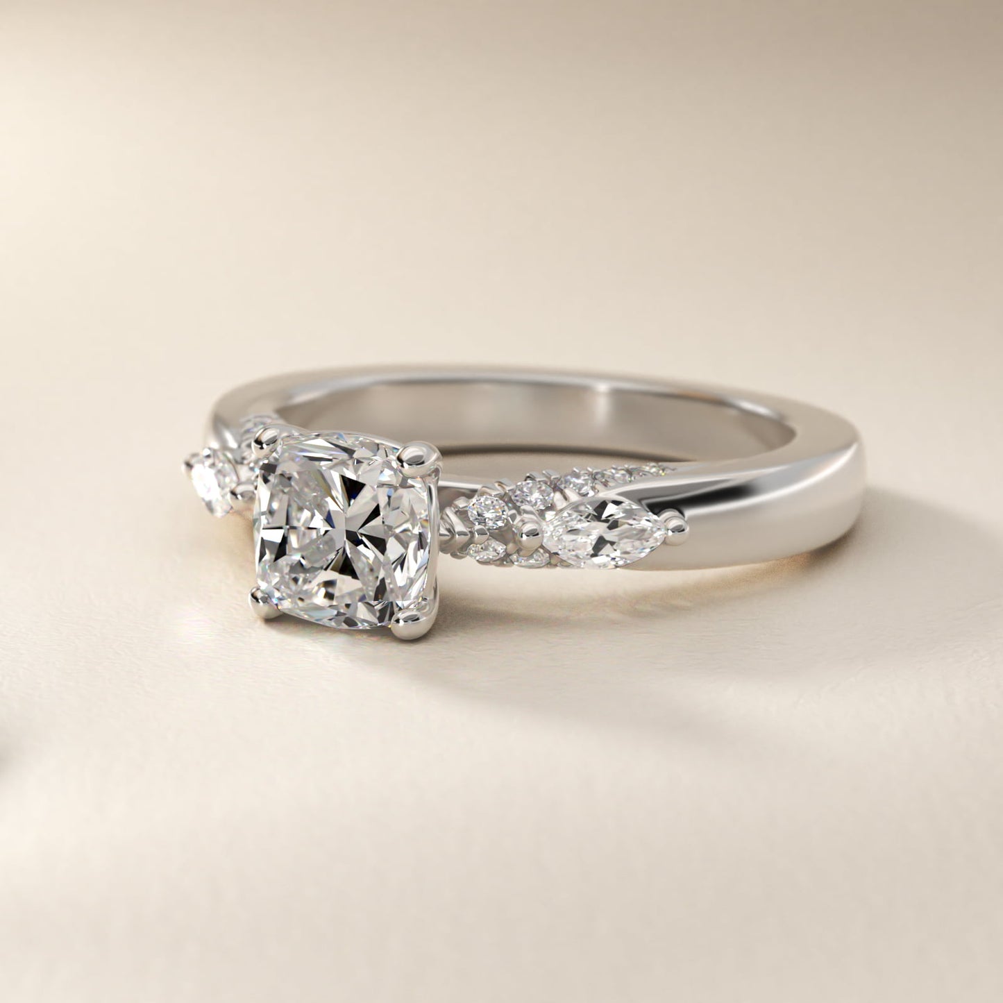Diamond Marquise Shoulder Engagement Ring in Platinum (1/4 ct. tw.) - Cushion Center