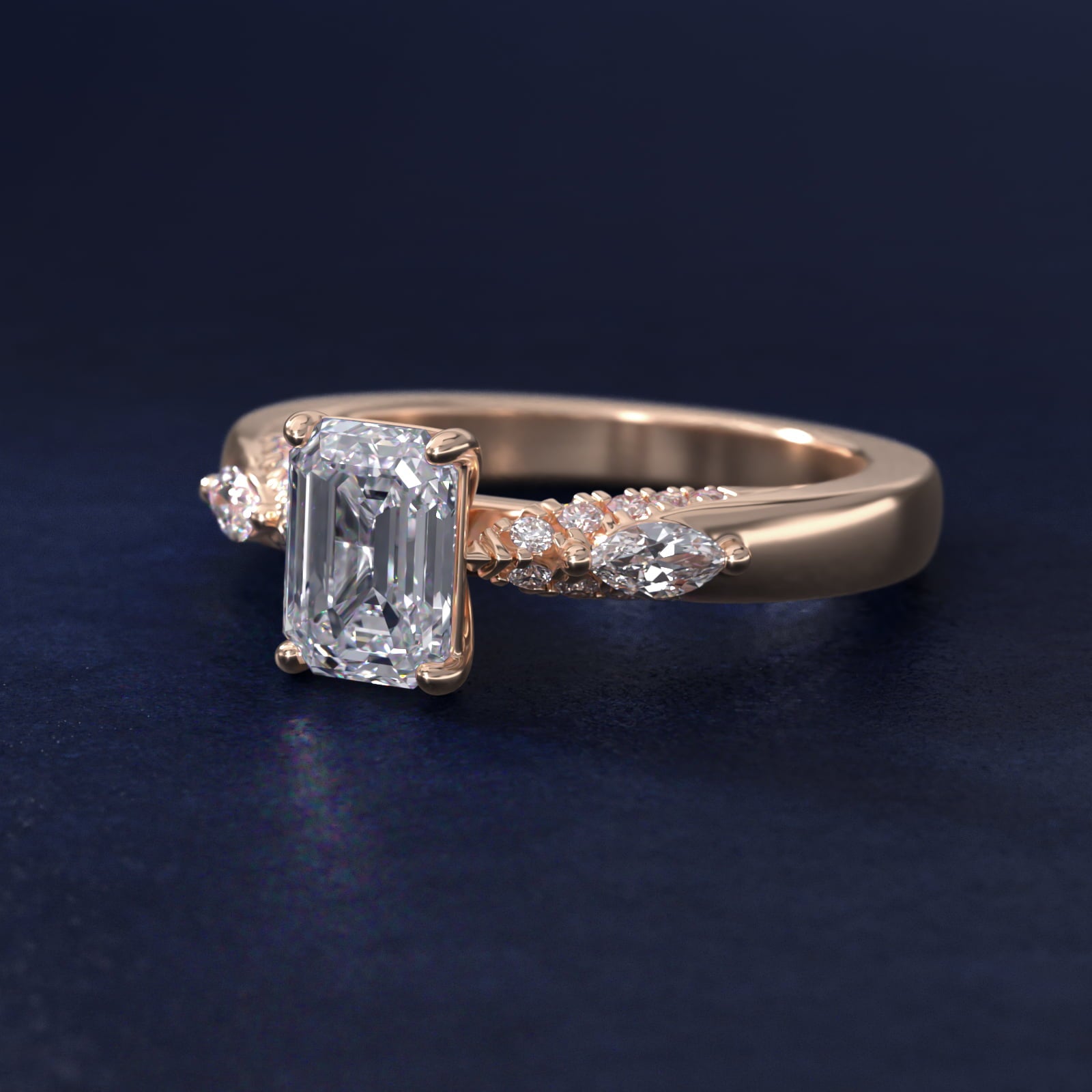 Diamond Marquise Shoulder Engagement Ring in 14k Rose Gold (1/4 ct. tw.) - Emerald Center