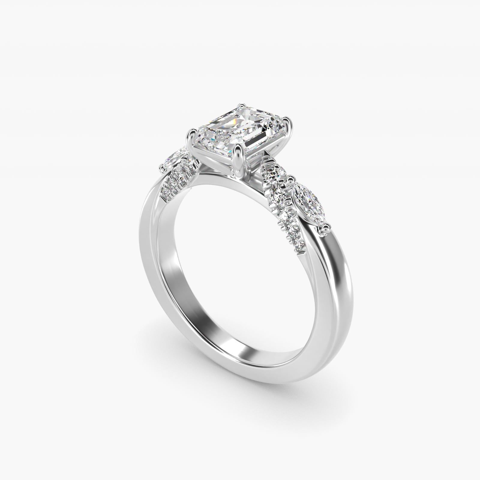 Diamond Marquise Shoulder Engagement Ring in 14k White Gold (1/4 ct. tw.) - Emerald Center