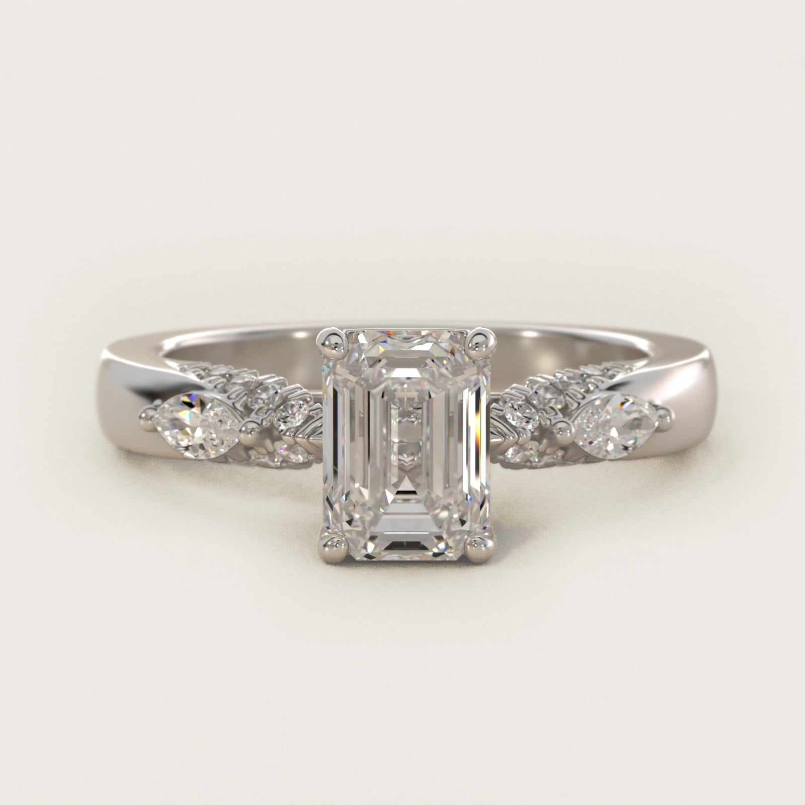 Diamond Marquise Shoulder Engagement Ring in 18k White Gold (1/4 ct. tw.) - Emerald Center
