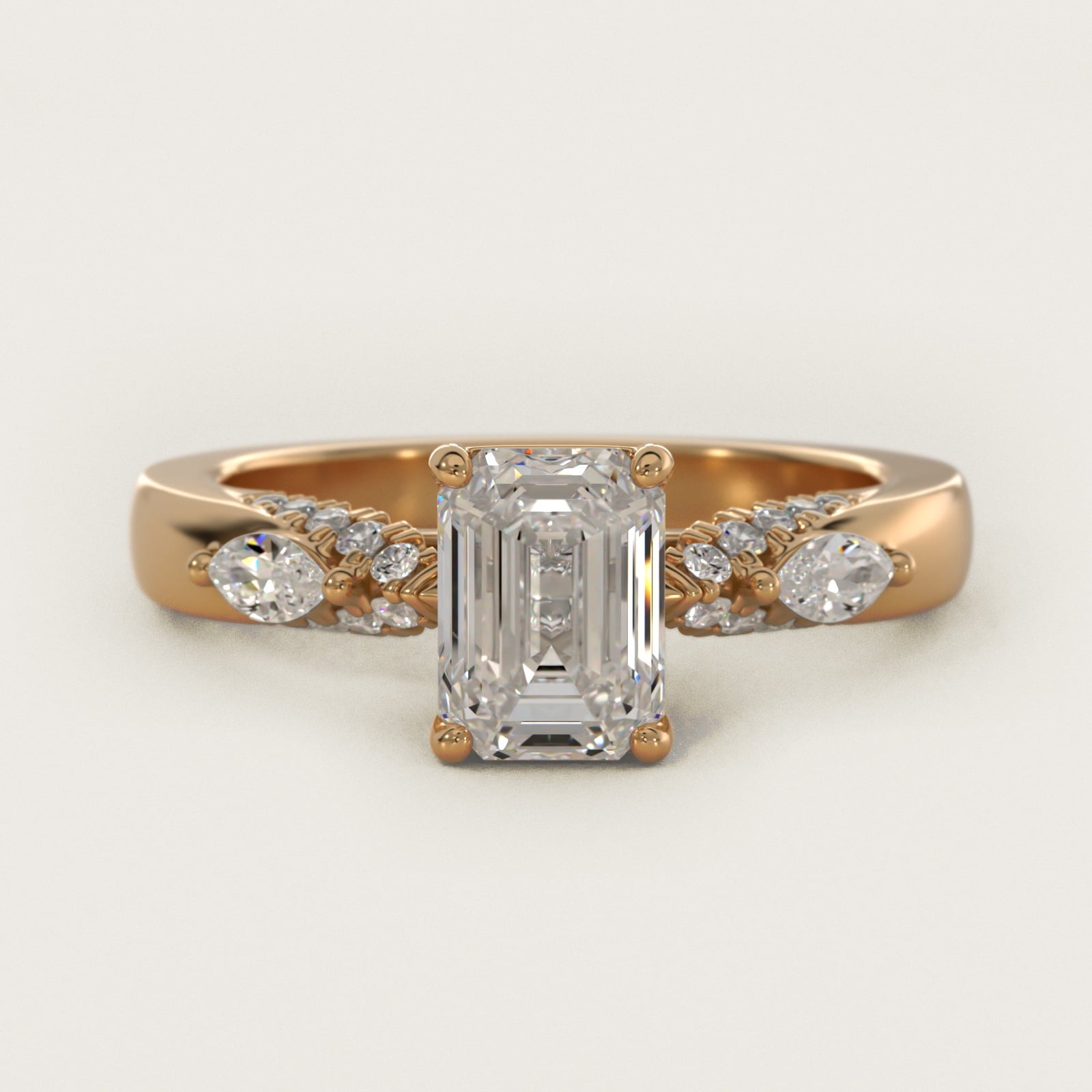 Diamond Marquise Shoulder Engagement Ring in 18k Yellow Gold (1/4 ct. tw.) - Emerald Center