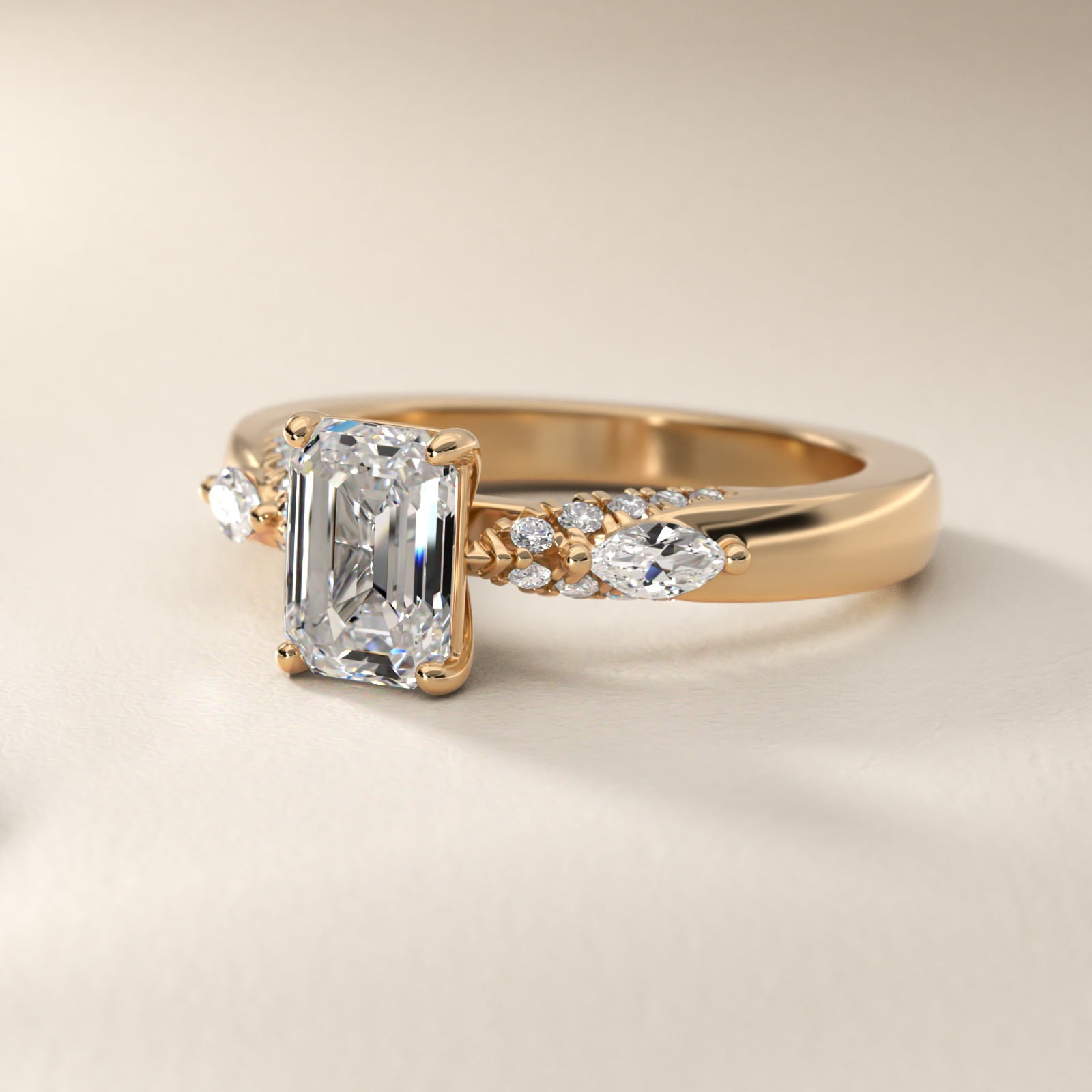 Diamond Marquise Shoulder Engagement Ring in 14k Yellow Gold (1/4 ct. tw.) - Emerald Center