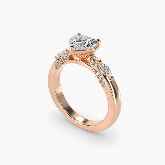 Diamond Marquise Shoulder Engagement Ring in 14k Rose Gold (1/4 ct. tw.) - Heart Center