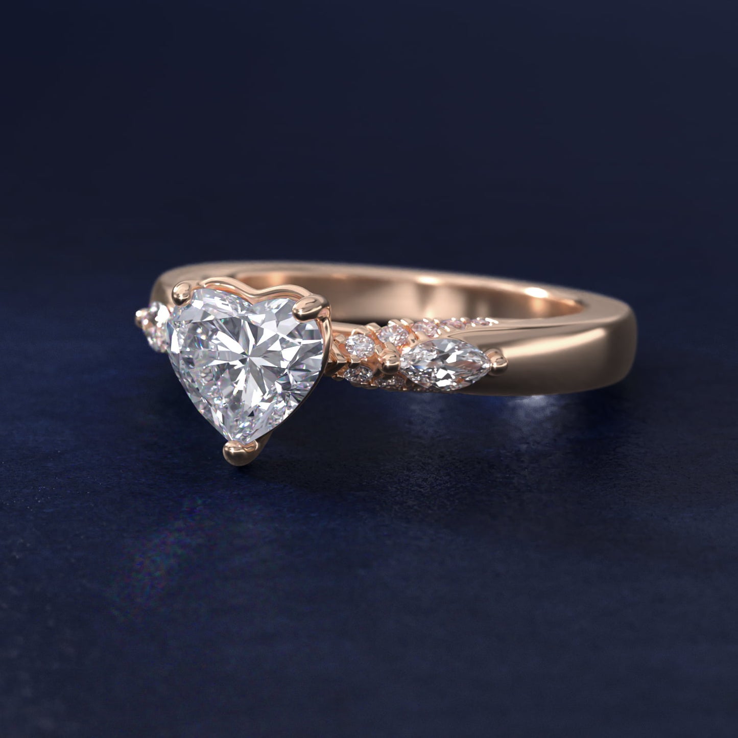 Diamond Marquise Shoulder Engagement Ring in 18k Rose Gold (1/4 ct. tw.) - Heart Center