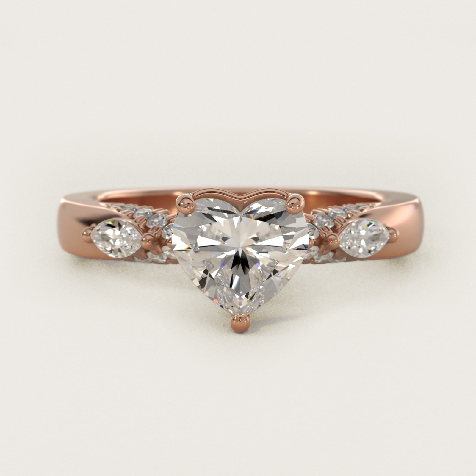 Diamond Marquise Shoulder Engagement Ring in 18k Rose Gold (1/4 ct. tw.) - Heart Center