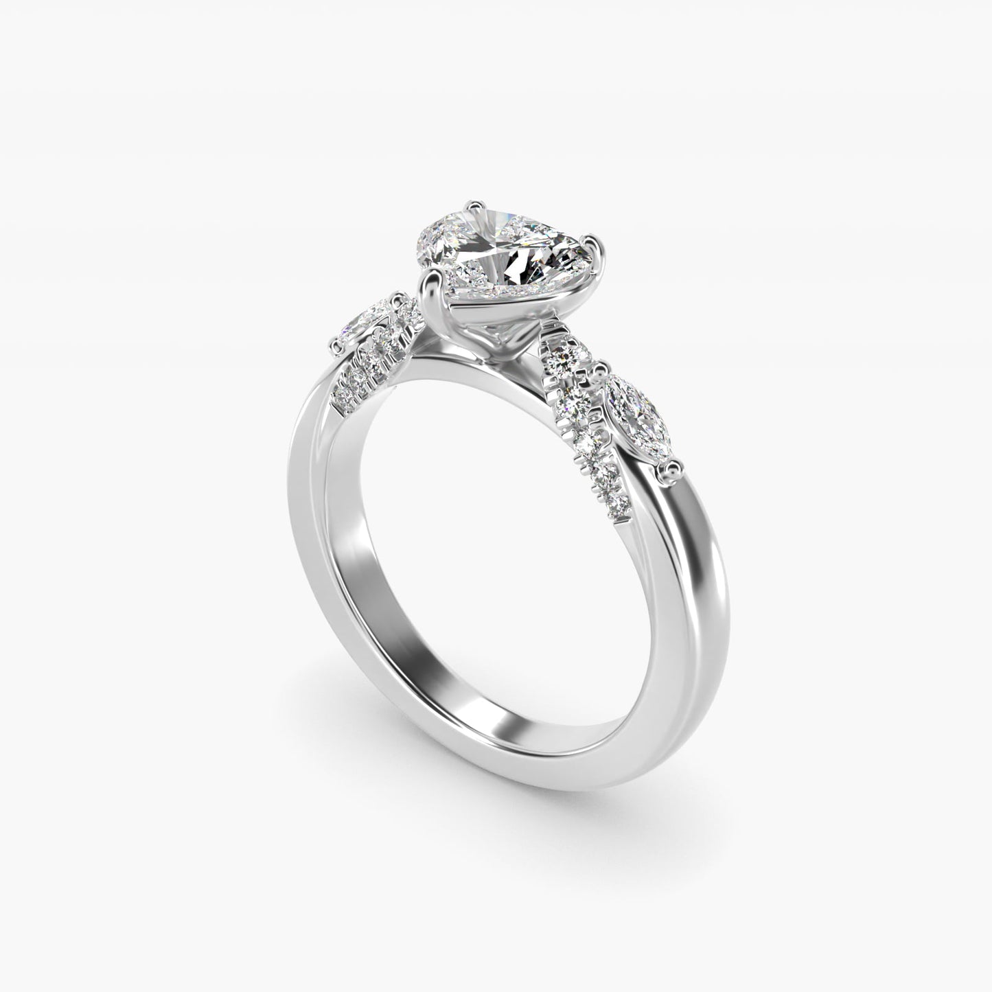 Diamond Marquise Shoulder Engagement Ring in 18k White Gold (1/4 ct. tw.) - Heart Center