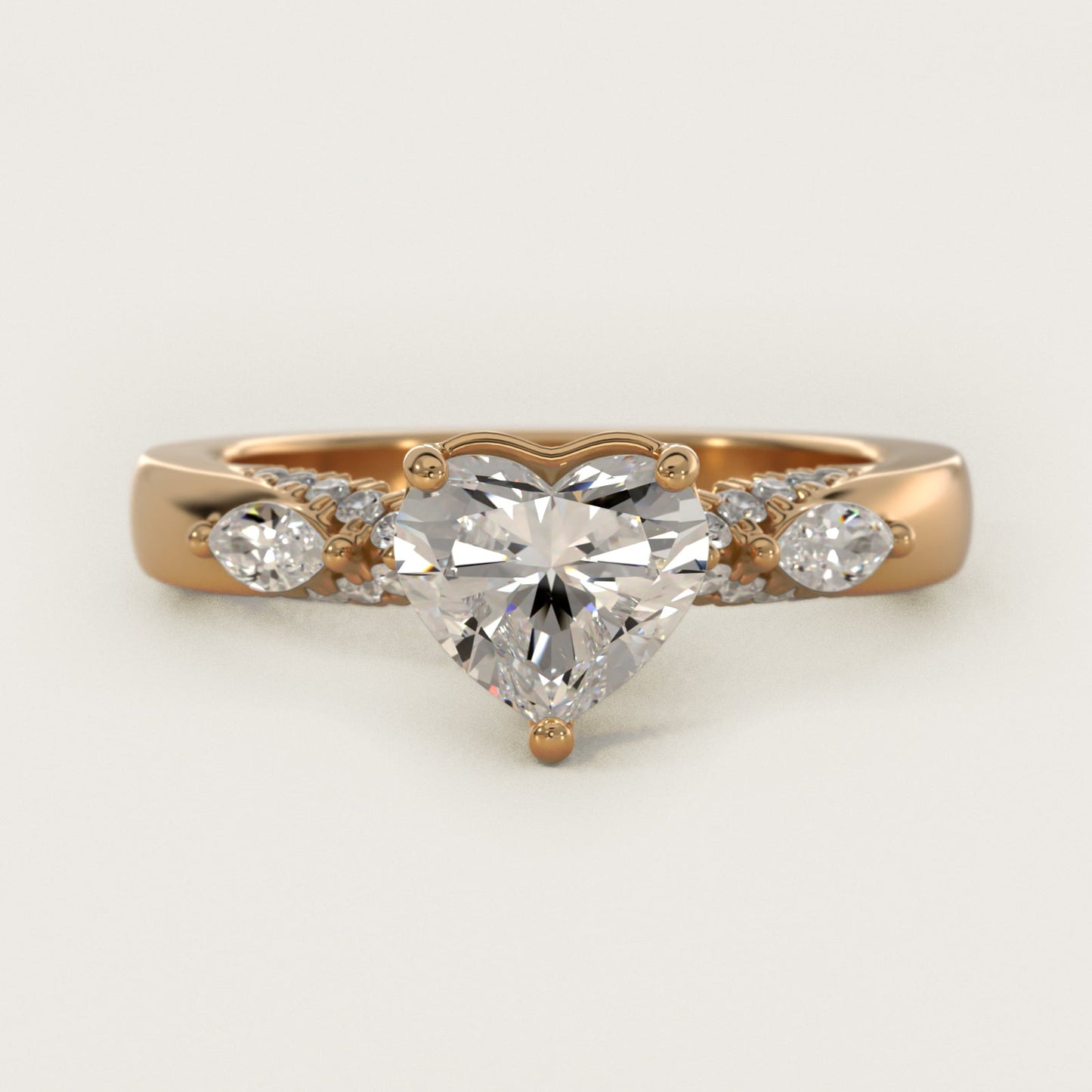 Diamond Marquise Shoulder Engagement Ring in 14k Yellow Gold (1/4 ct. tw.) - Heart Center