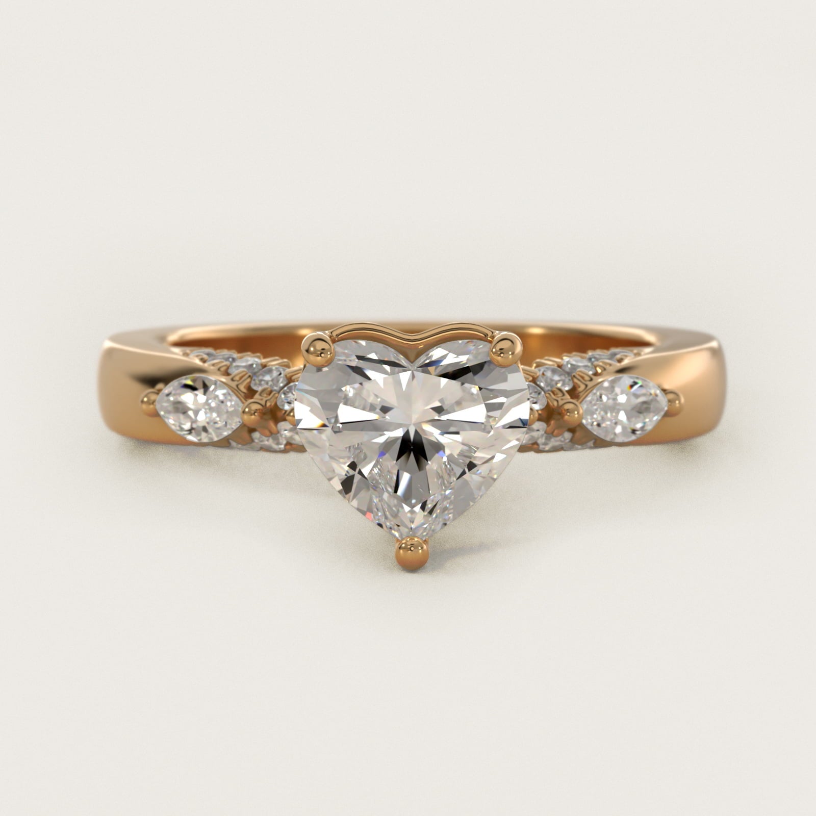 Diamond Marquise Shoulder Engagement Ring in 18k Yellow Gold (1/4 ct. tw.) - Heart Center