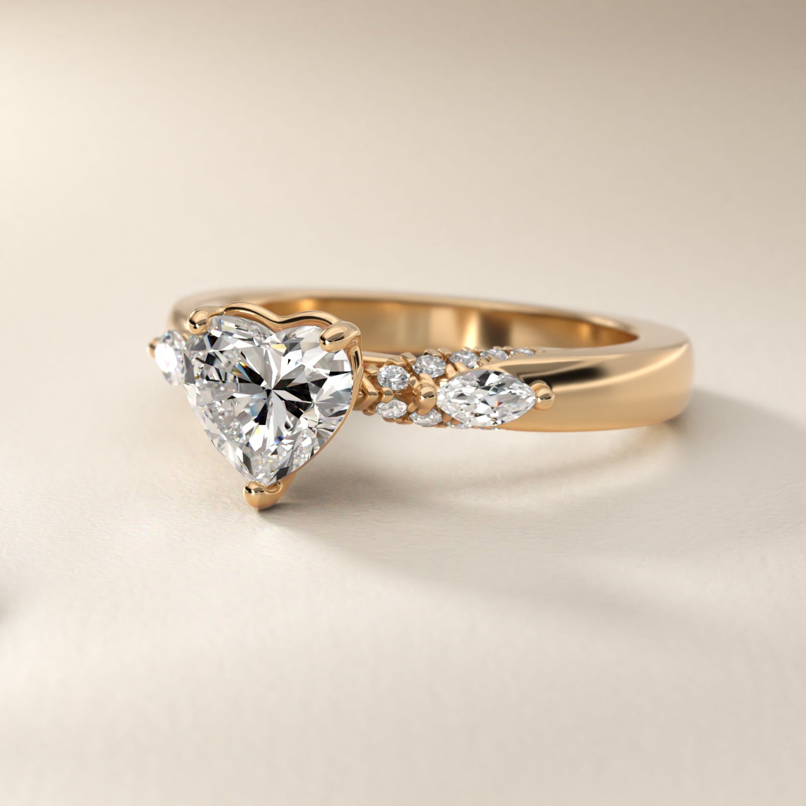 Diamond Marquise Shoulder Engagement Ring in 14k Yellow Gold (1/4 ct. tw.) - Heart Center