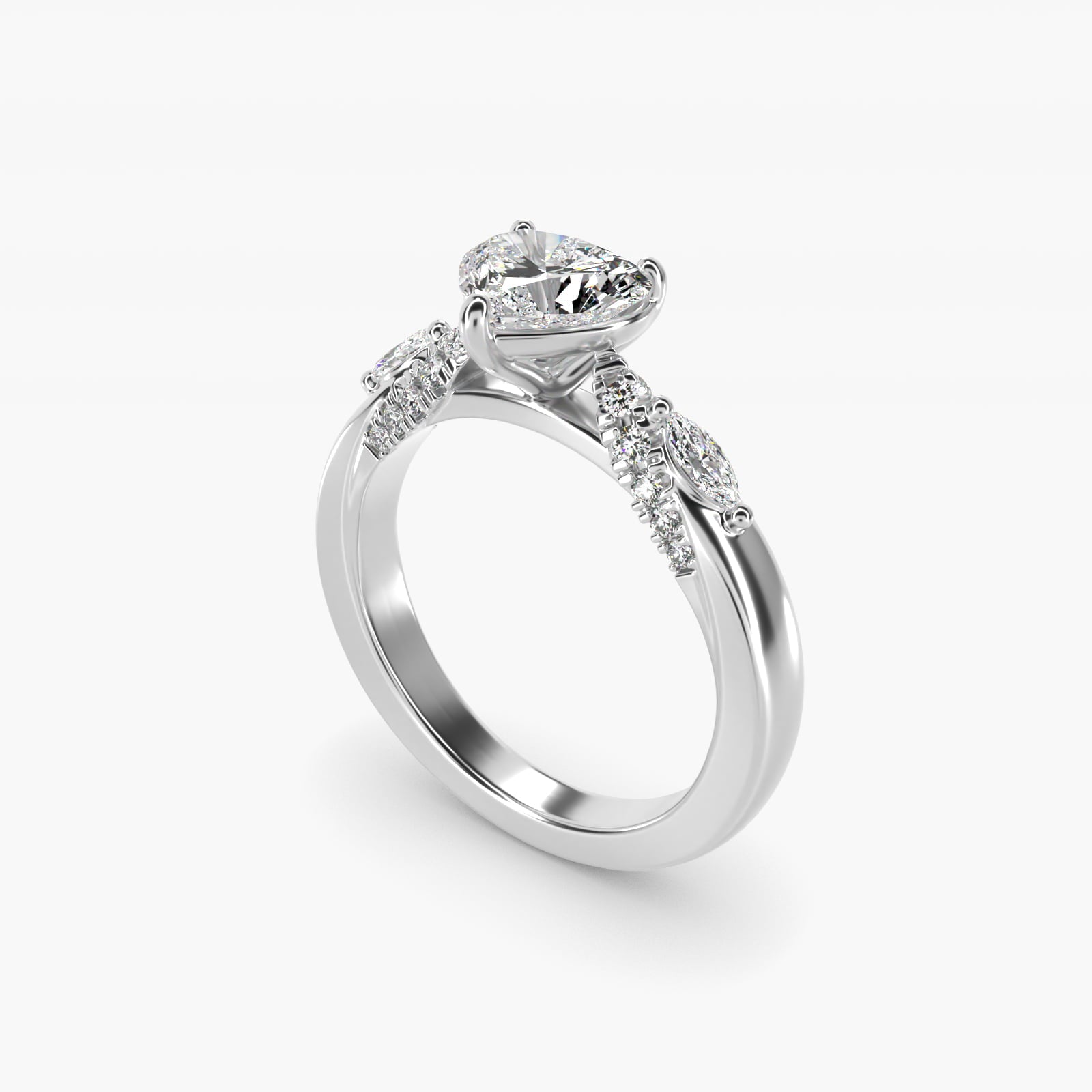 Diamond Marquise Shoulder Engagement Ring in Platinum (1/4 ct. tw.) - Heart Center