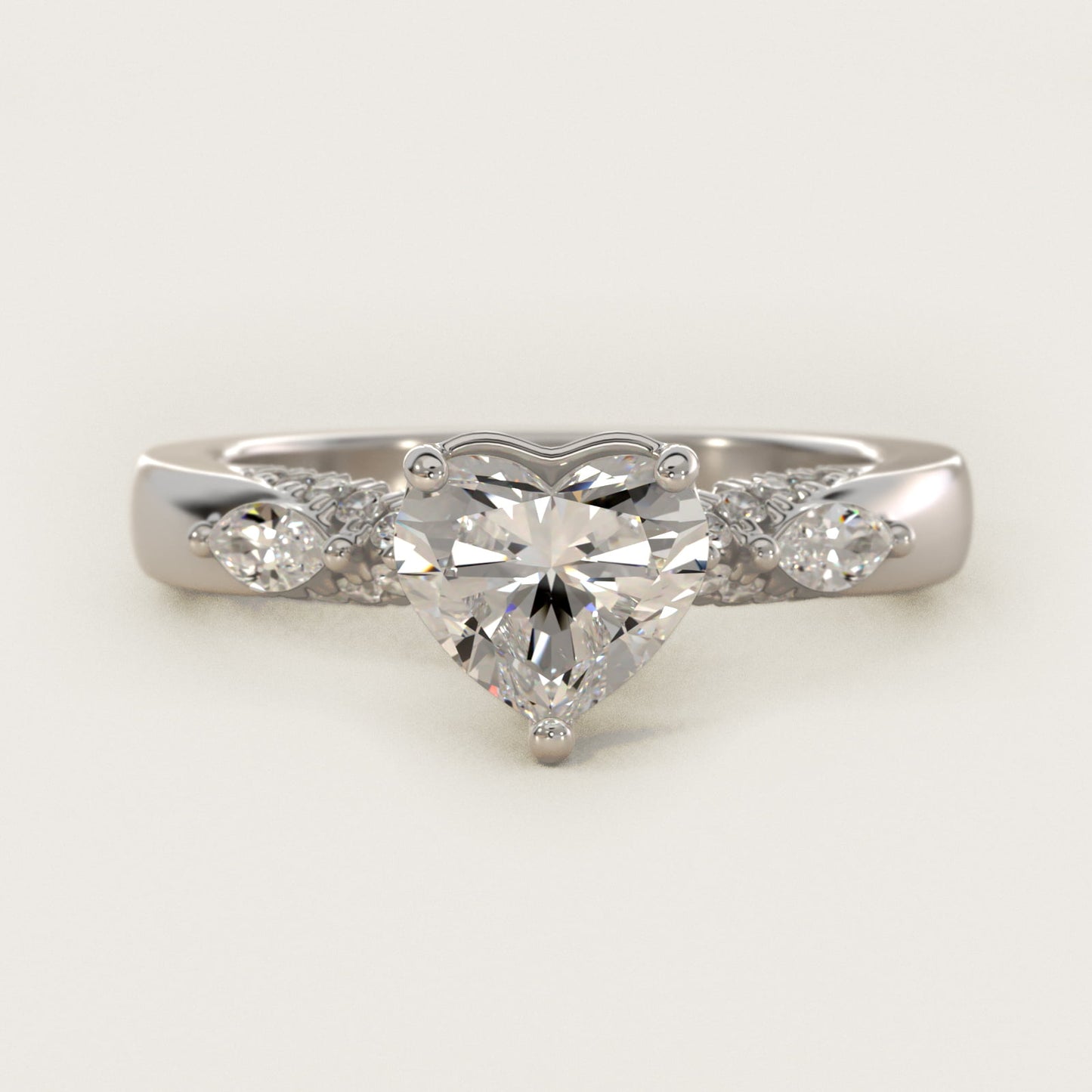 Diamond Marquise Shoulder Engagement Ring in Platinum (1/4 ct. tw.) - Heart Center