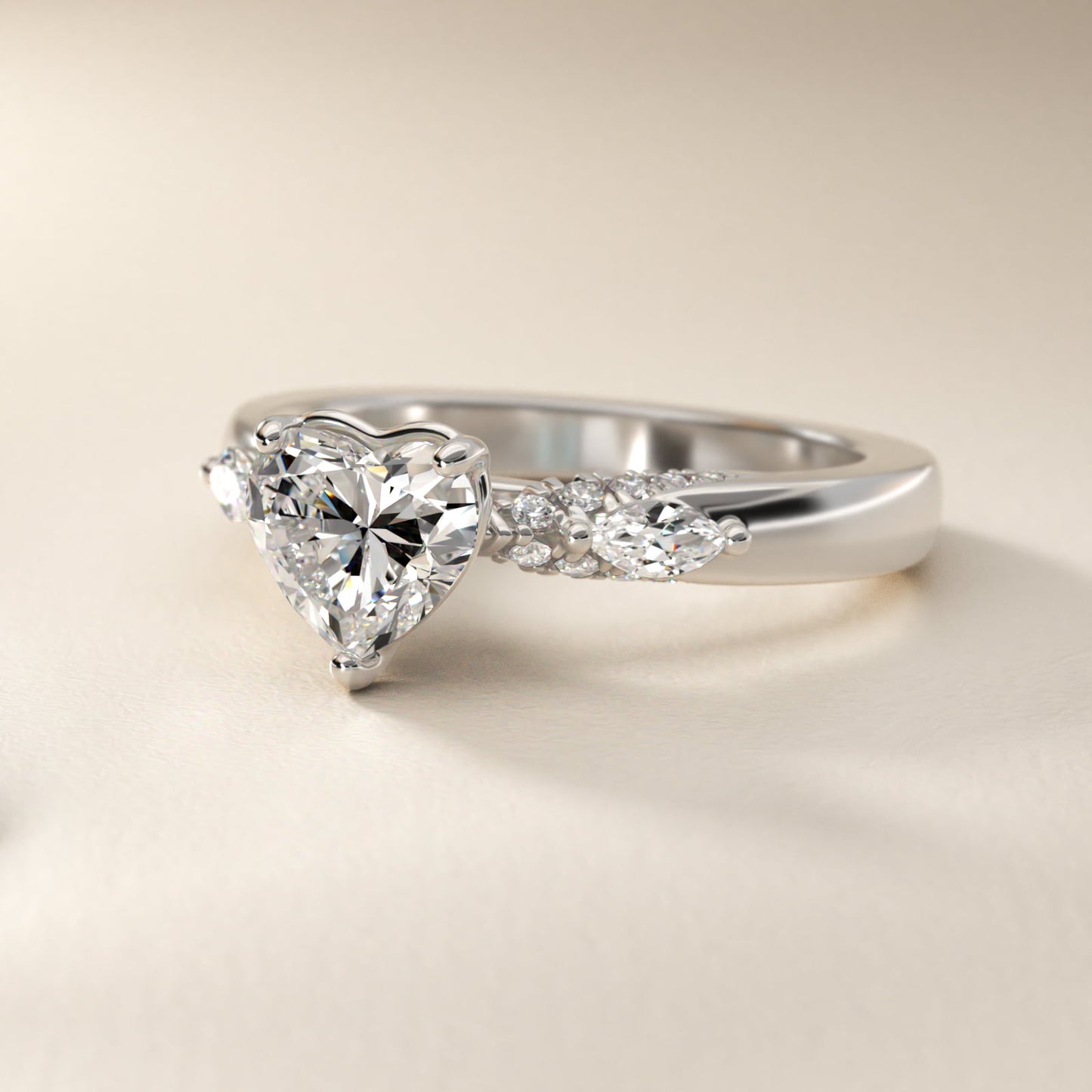 Diamond Marquise Shoulder Engagement Ring in Platinum (1/4 ct. tw.) - Heart Center