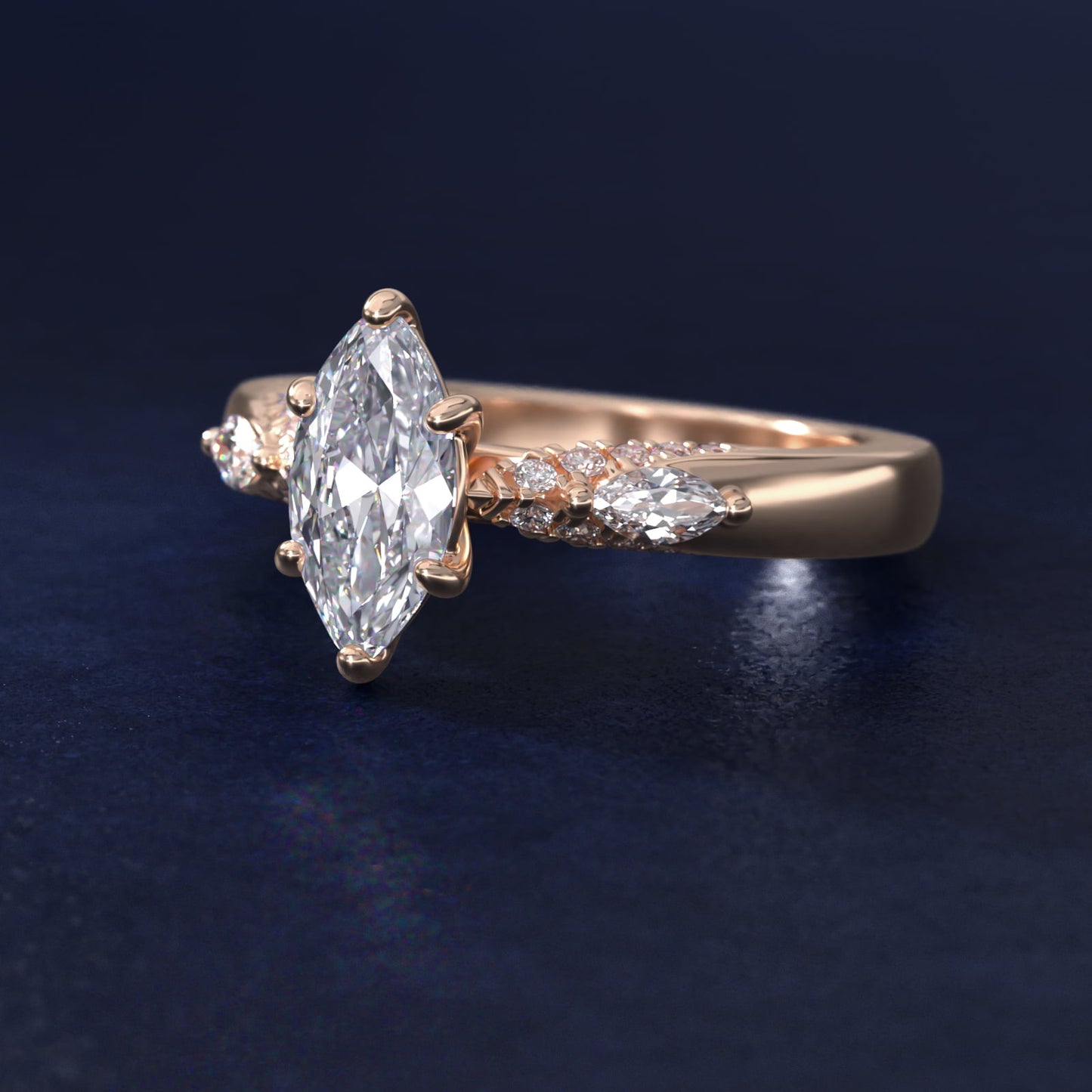 Diamond Marquise Shoulder Engagement Ring in 14k Rose Gold (1/4 ct. tw.) - Marquise Center