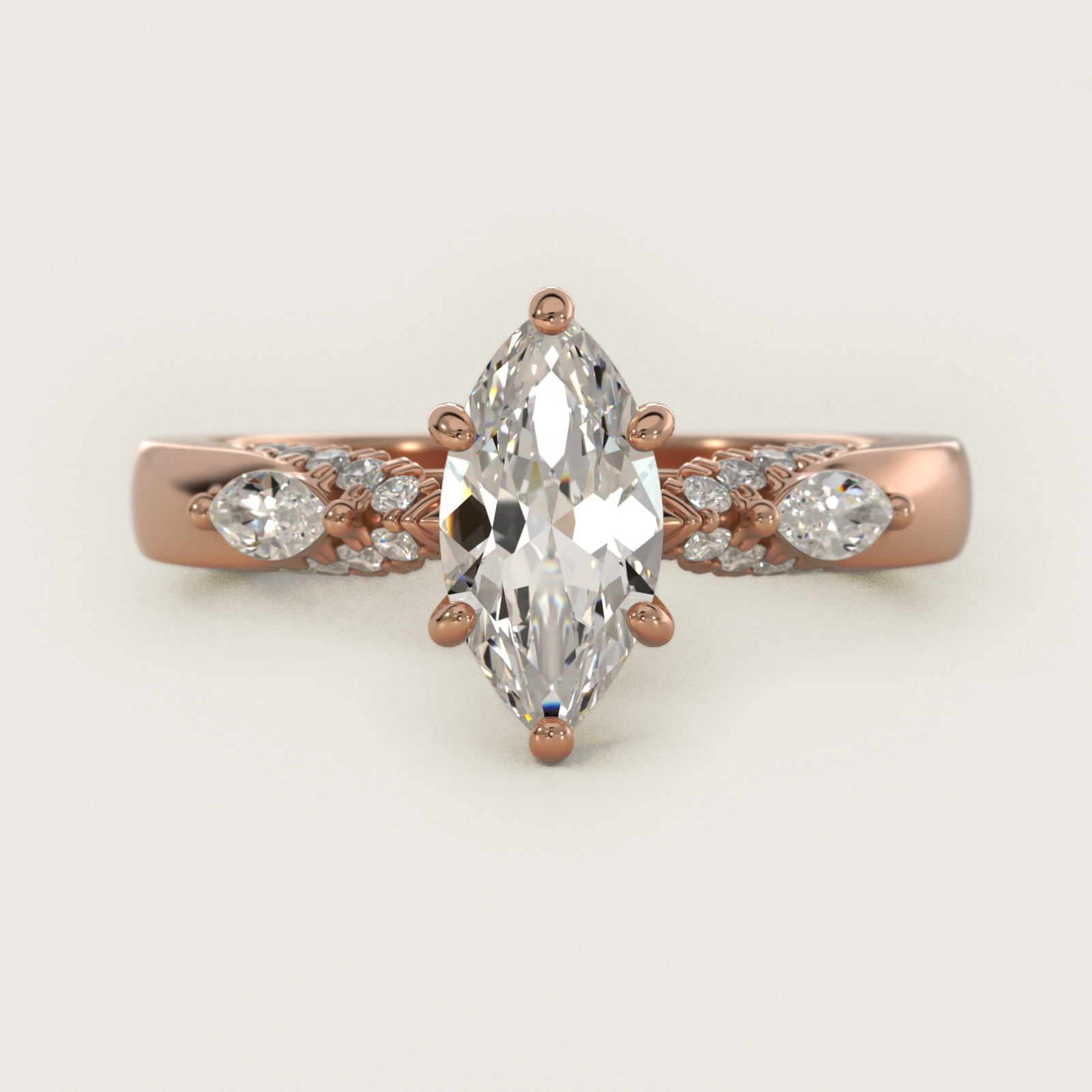Diamond Marquise Shoulder Engagement Ring in 14k Rose Gold (1/4 ct. tw.) - Marquise Center
