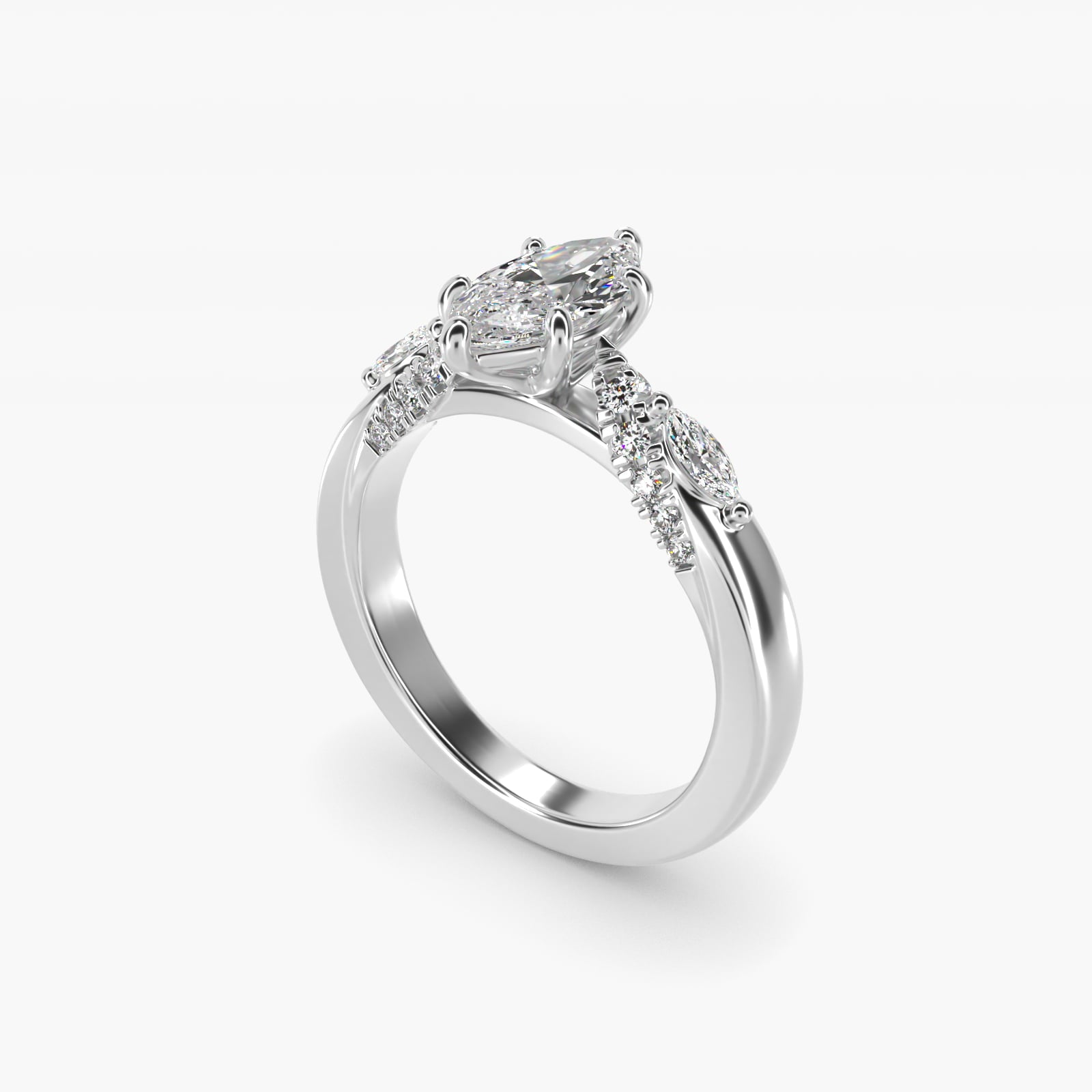 Diamond Marquise Shoulder Engagement Ring in 14k White Gold (1/4 ct. tw.) - Marquise Center