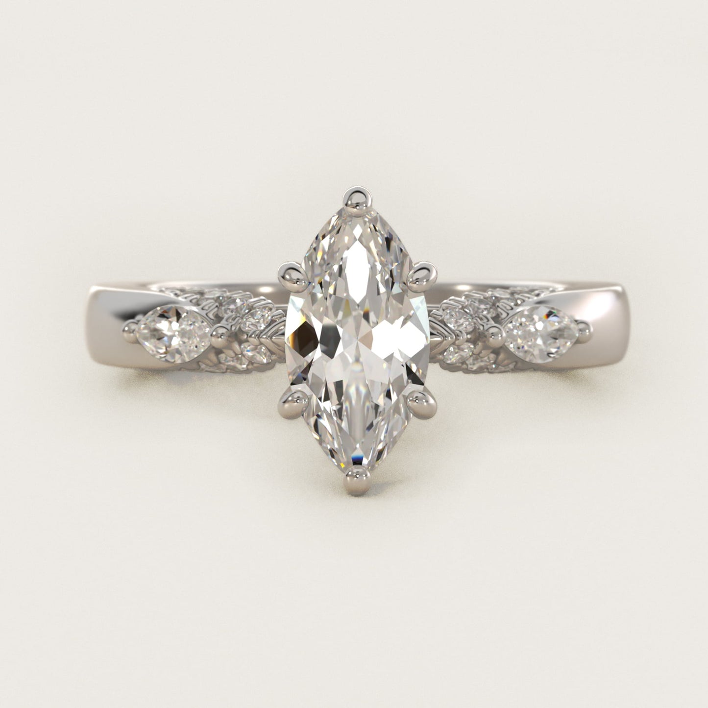 Diamond Marquise Shoulder Engagement Ring in 18k White Gold (1/4 ct. tw.) - Marquise Center
