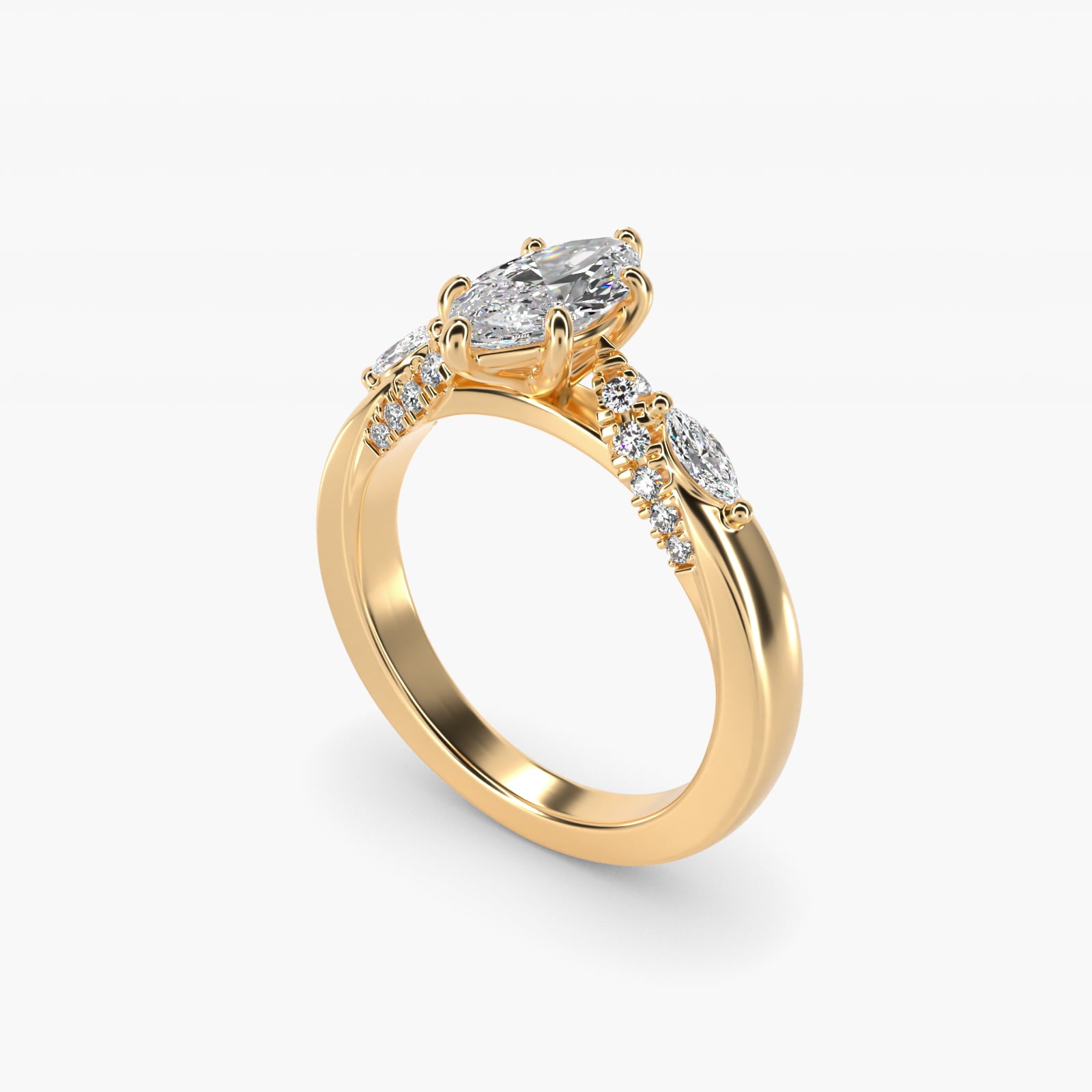 Diamond Marquise Shoulder Engagement Ring in 14k Yellow Gold (1/4 ct. tw.) - Marquise Center