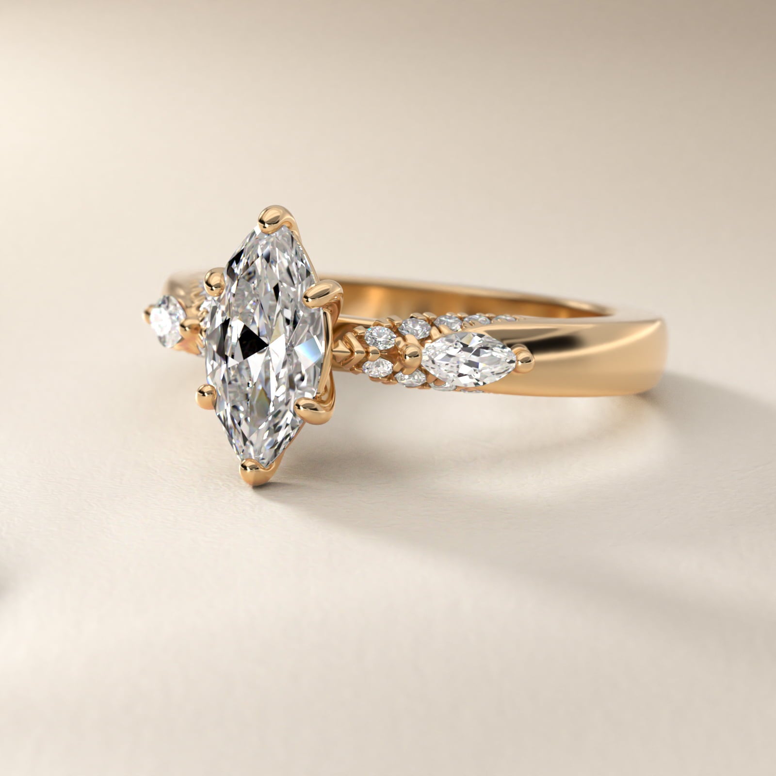 Diamond Marquise Shoulder Engagement Ring in 14k Yellow Gold (1/4 ct. tw.) - Marquise Center