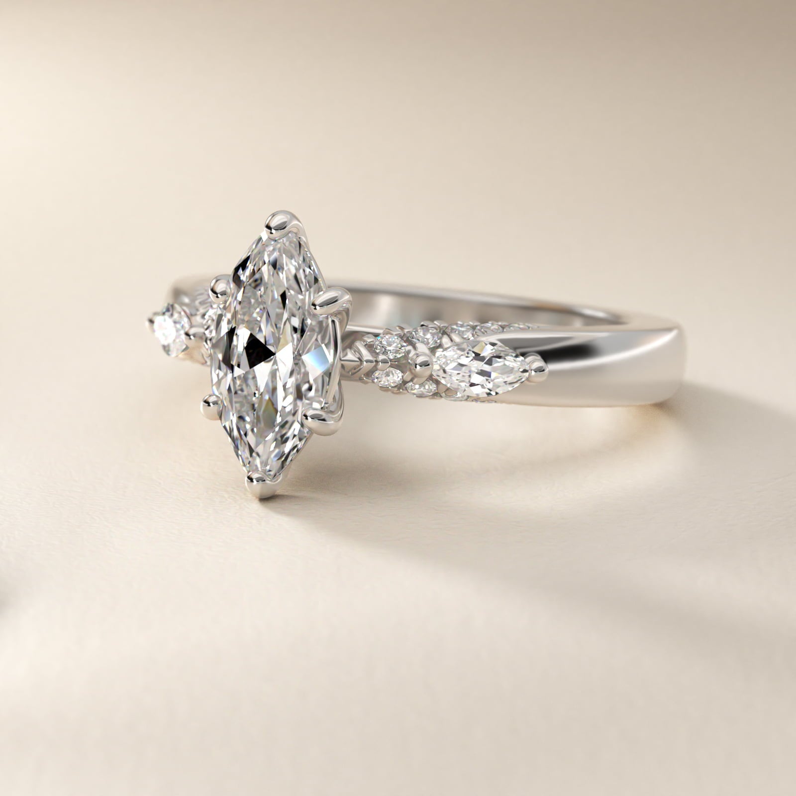Diamond Marquise Shoulder Engagement Ring in Platinum (1/4 ct. tw.) - Marquise Center