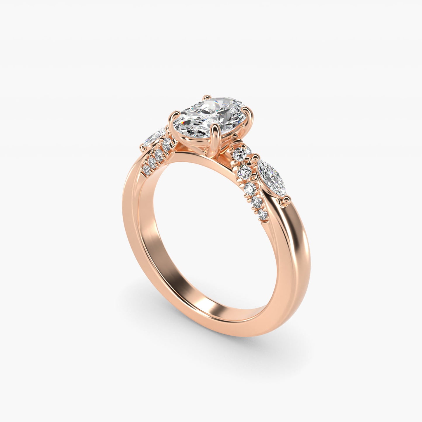 Diamond Marquise Shoulder Engagement Ring in 18k Rose Gold (1/4 ct. tw.) - Oval Center