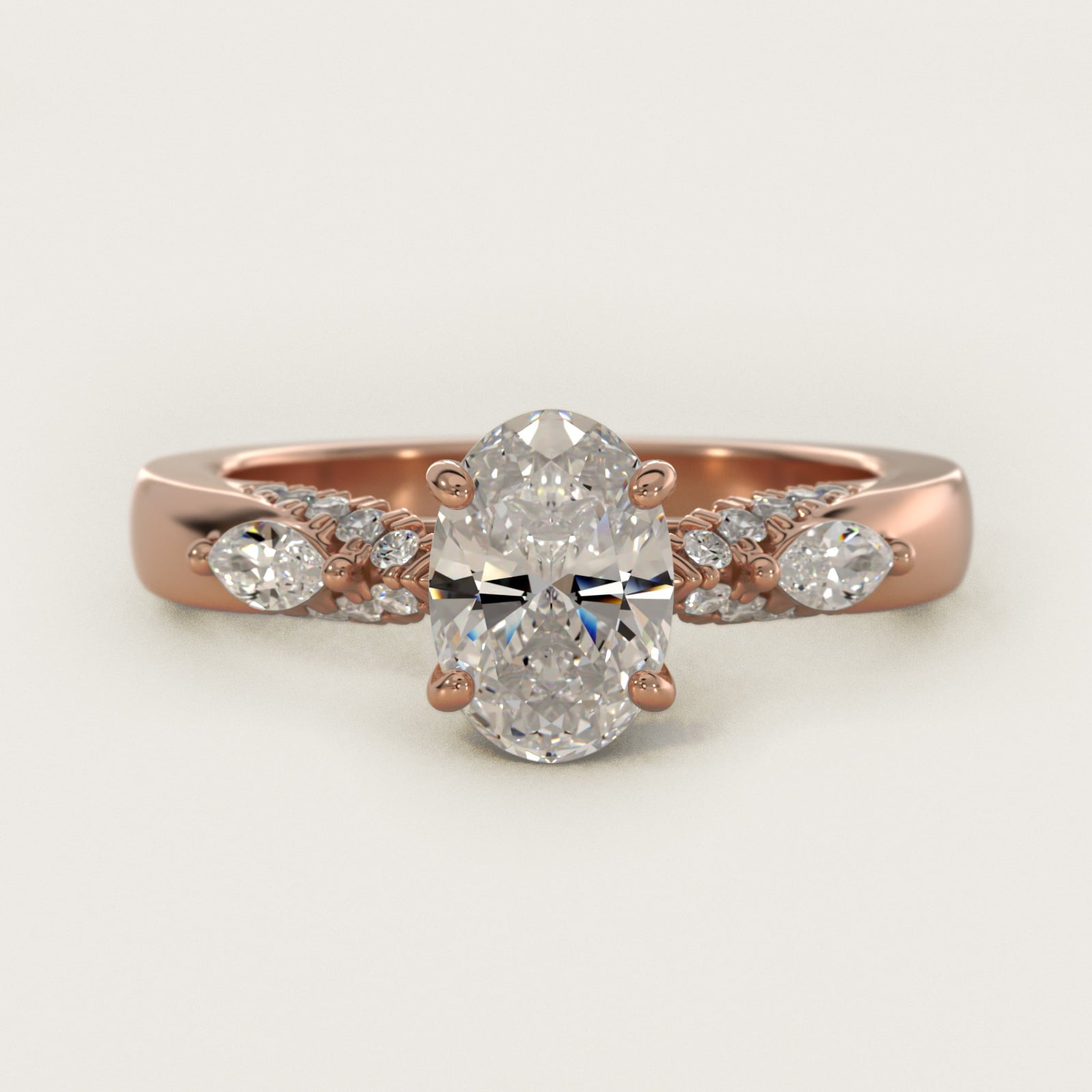 Diamond Marquise Shoulder Engagement Ring in 14k Rose Gold (1/4 ct. tw.) - Oval Center