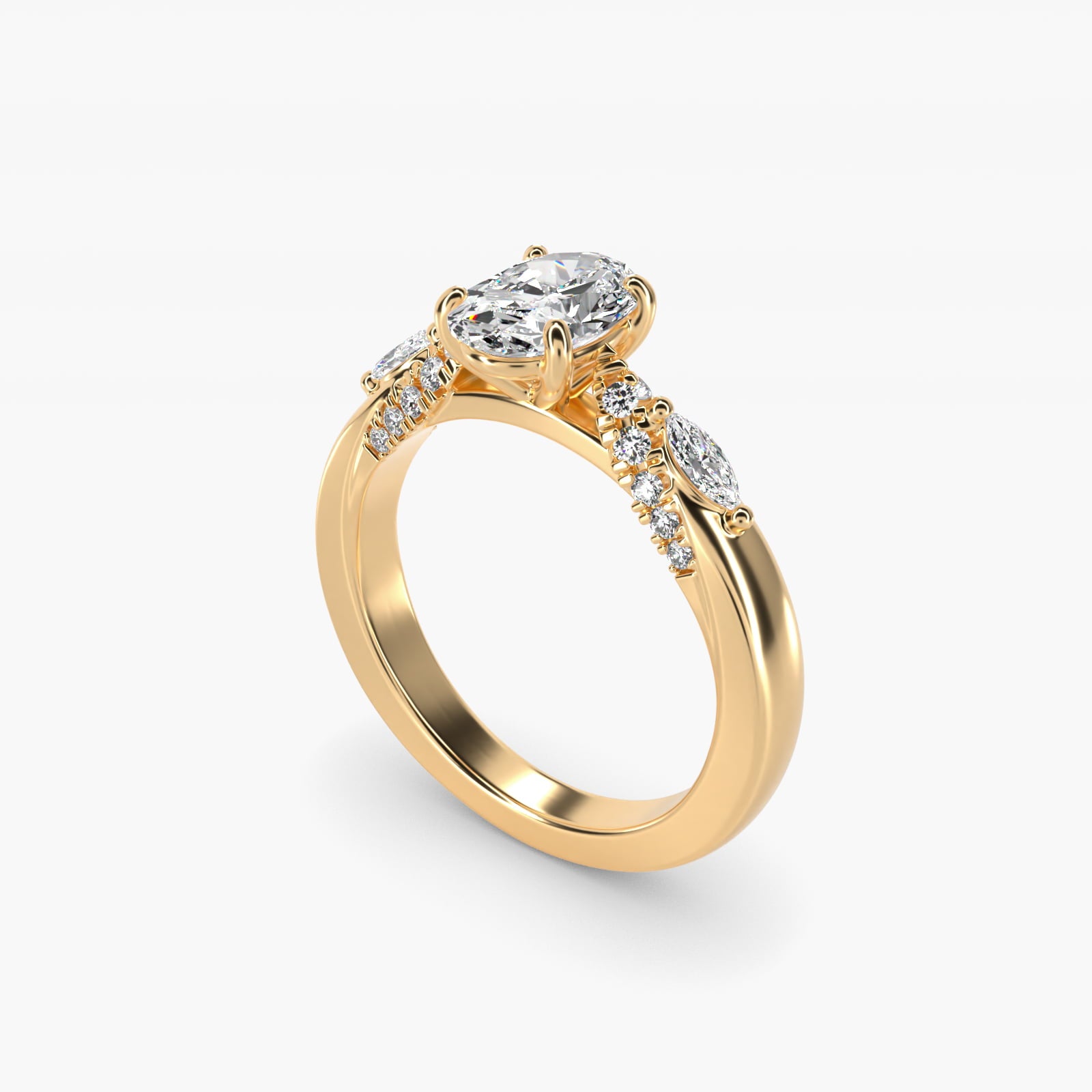 Diamond Marquise Shoulder Engagement Ring in 18k Yellow Gold (1/4 ct. tw.) - Oval Center