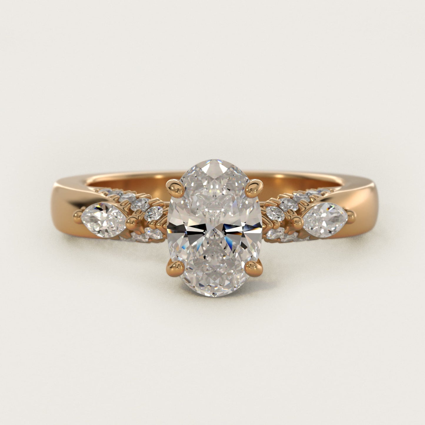 Diamond Marquise Shoulder Engagement Ring in 14k Yellow Gold (1/4 ct. tw.) - Oval Center
